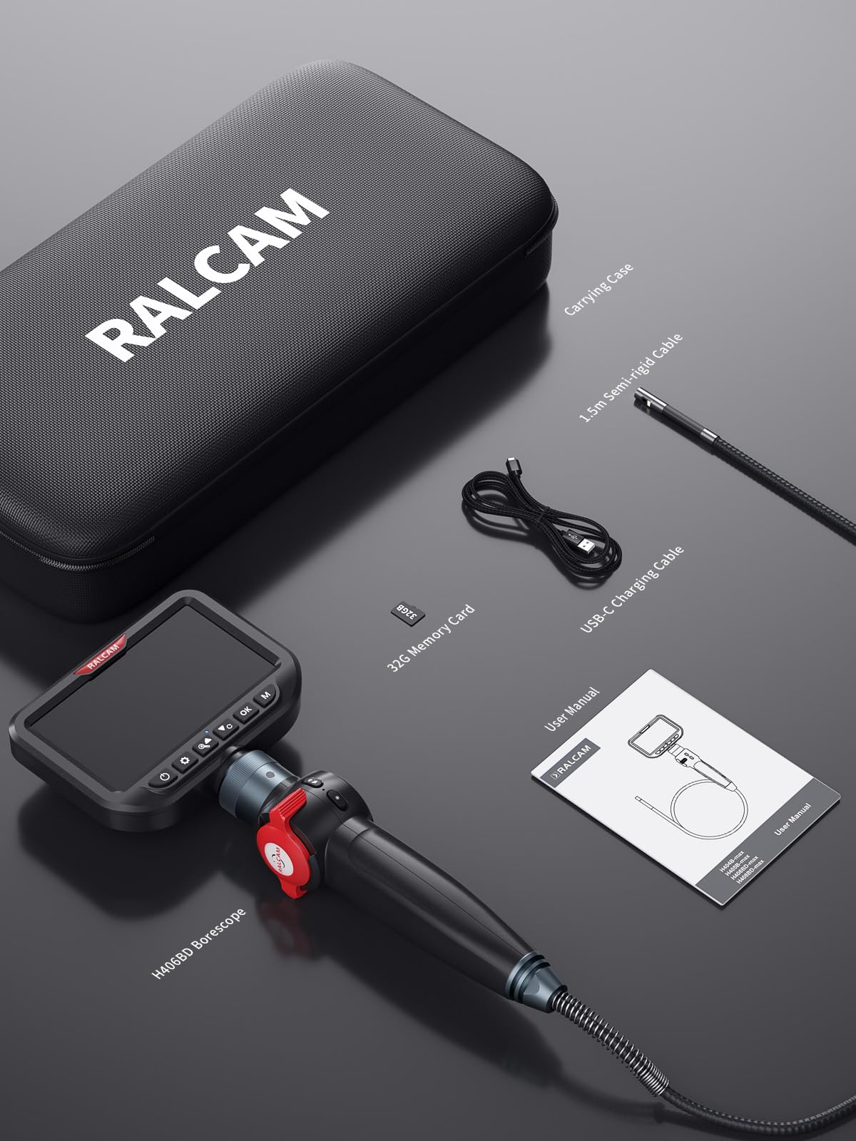 Ralcam Dual Lens Articulating Borescope, 6.5mm Slim Probe, 5" Endoscope Camera with Light, 5FT Semi-Rigid Cable, Two-Way Articulated Inspection Camera for Automotive Wall Pipe