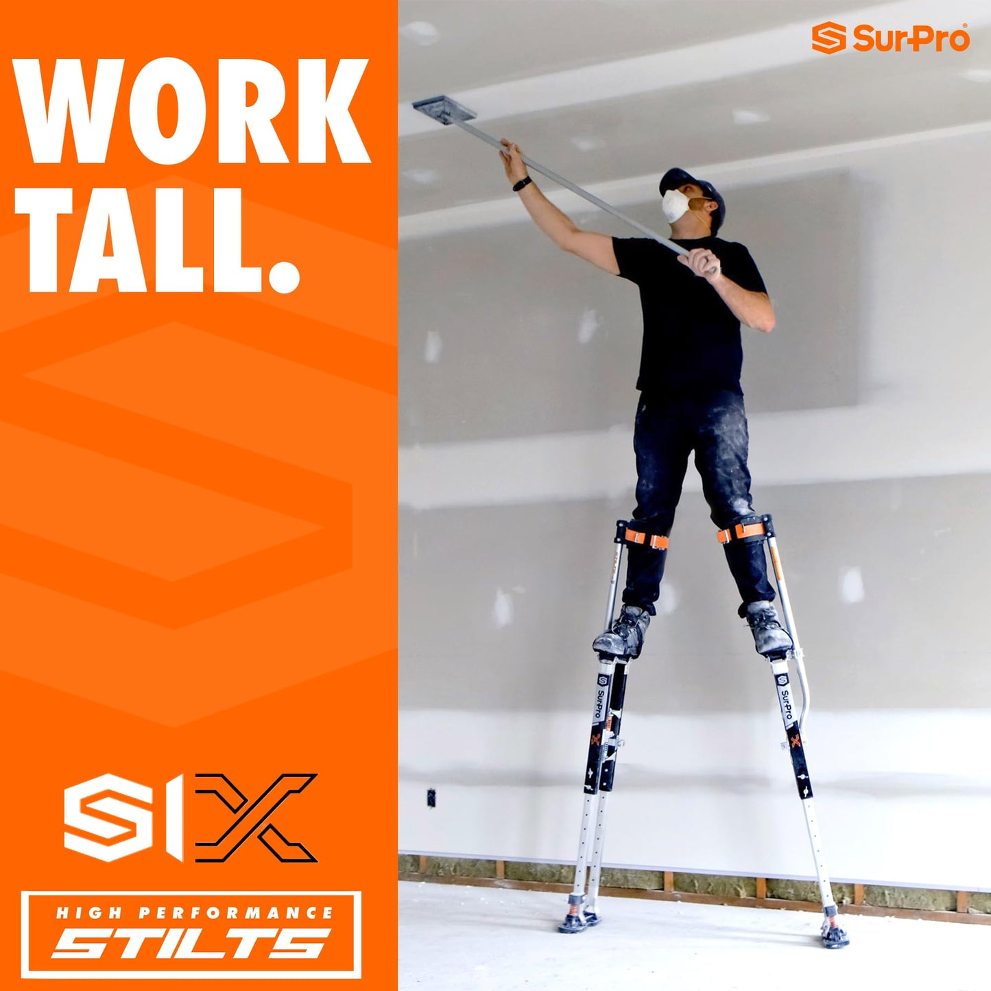 SurPro Single-Sided Drywall Stilts, Magnesium Base, 26” - 40” Height, QuadLock Contractor-Grade Stilts with Patented Flexion Foot System (S1X-M-2640) for Drywallers, Painters, Stilts Drywall