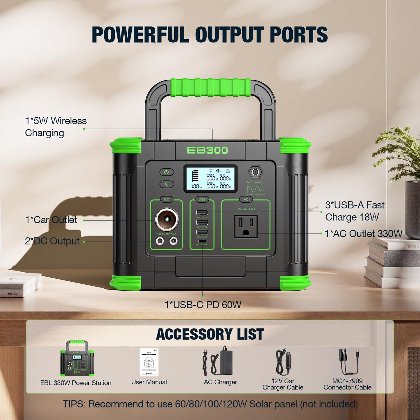 GRECELL Portable Power Station 300W, 288Wh Lithium Battery, 60W Fast Charging, Up to 300W(Peak 600W) AC Outlets, Solar Generator for Outdoor Camping RVs Home Use