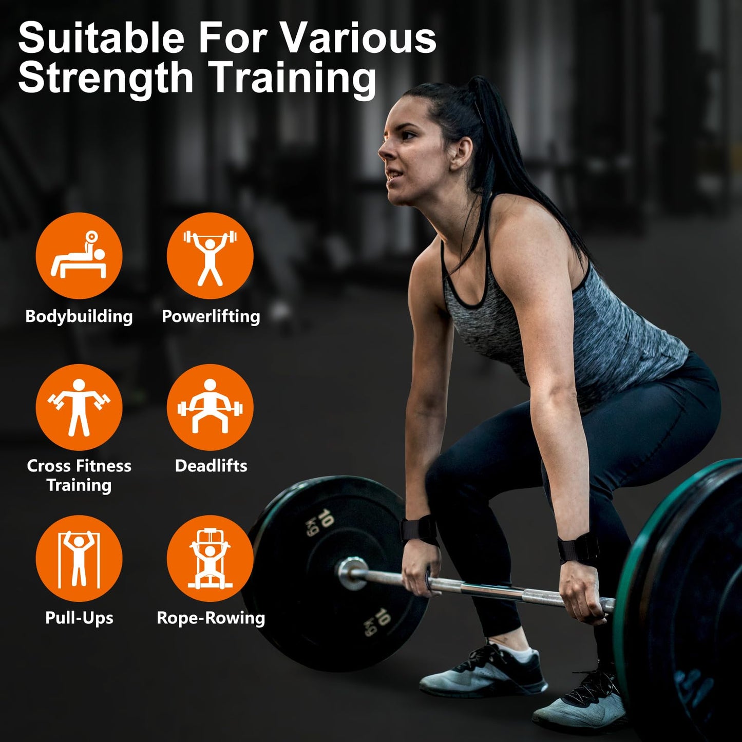 JOBGAIN Weight Lifting Wrist Straps, Double Layer Leather Wrist Strap for Deadlift and Powerlifting, Adjustable Neoprene Padded Wrist Wraps, for Men & Women, 1 Pair, Black