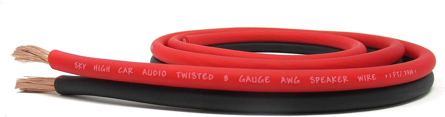 Sky High Car Audio 25' 8 feet True Gauge AWG CCA Speaker Wire RD/BK Car Home Audio