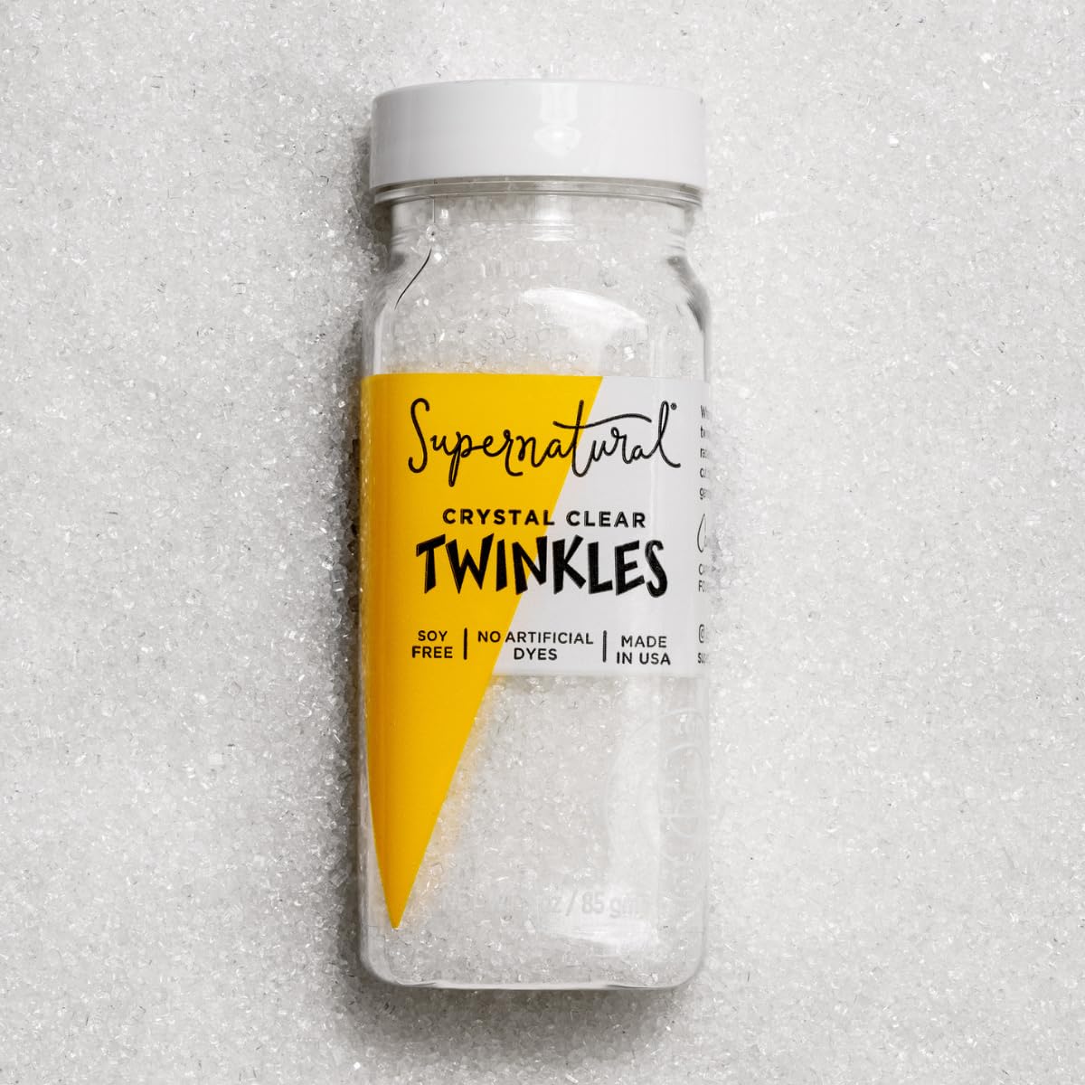 Supernatural Twinkles White Sanding Sugar Sprinkles - Crystal Clear, Non-GMO, Vegan, 3oz, USA Made