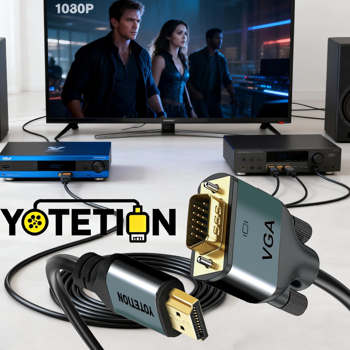 YOTETION 30FT HDMI to VGA Cable with IC, Gold-Plated HDMI to VGA Compatible for Computer, Desktop, Laptop, PC, Monitor