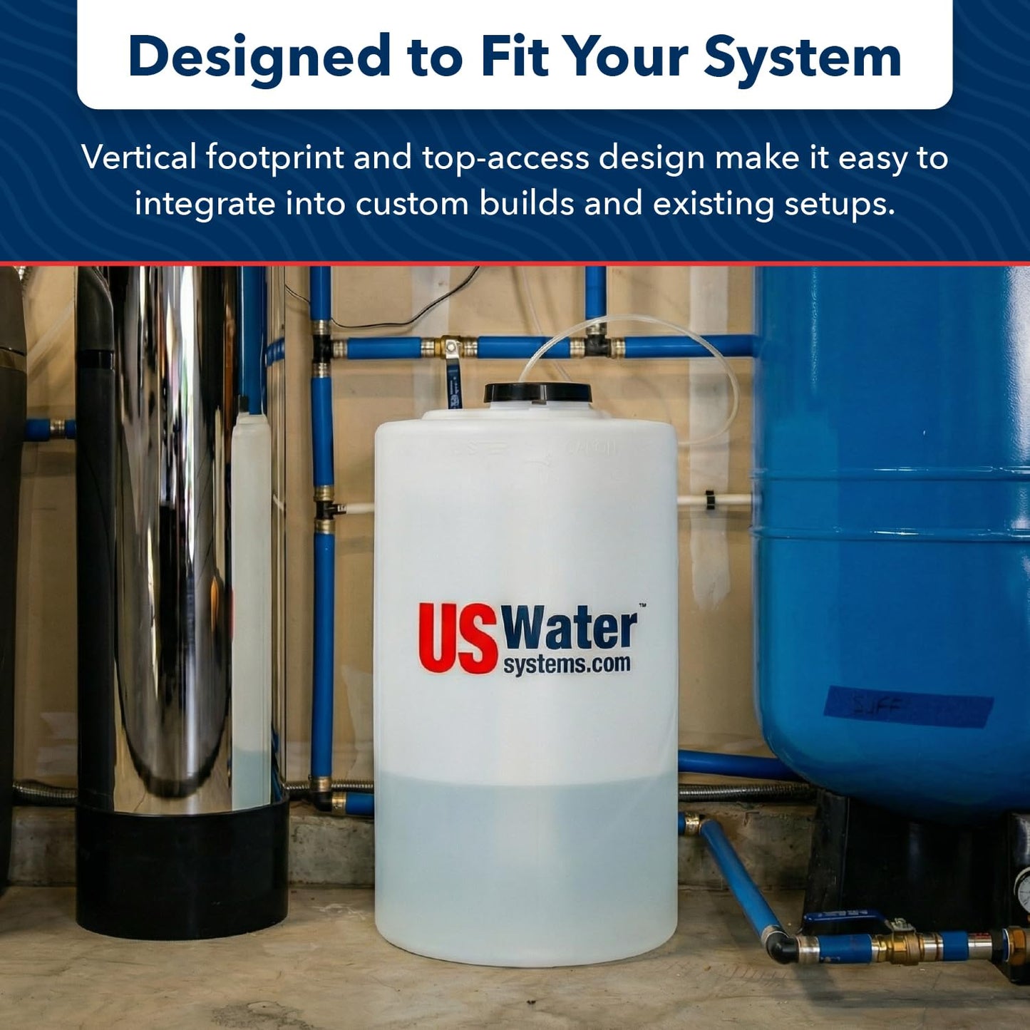 US Water Systems White 35 Gallon Water Tank – Heavy-Duty Polyethylene Container with 110 mm Opening & Locking Lid, Portable Water Storage Tank for Indoor or Outdoor Use, Large Water Reservoir