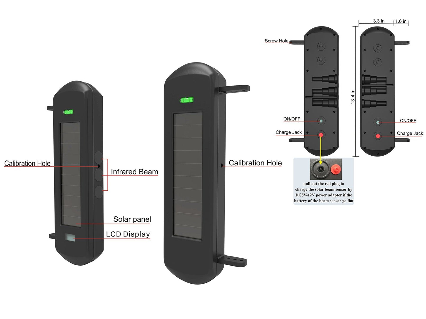 HTZSAFE Solar Wireless Driveway Alarm System-1/2 Mile Long Transmission Range-300 Feet Wide Sensor Range-No Wiring No Need Replace Battery-Outdoor Weatherproof Security Perimeter Alert System KIT