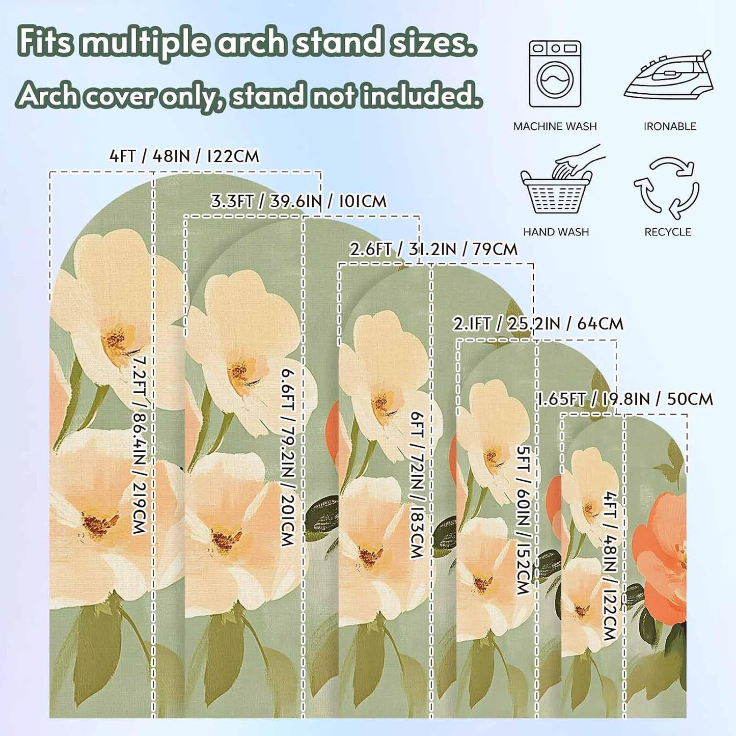 Jnbasdffb 7.2 Pink Flowers Wedding Arch Cover, Stretchy Spandex Arch Backdrop Stand Covers FT, Pastoral Botanical Retro
