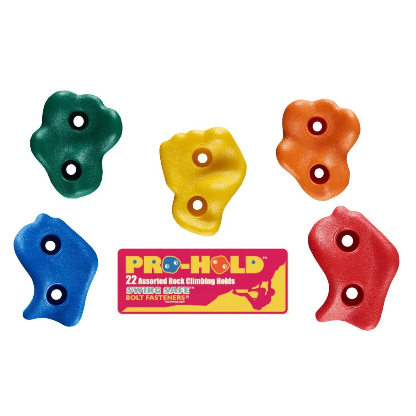 Safe Kidz 22 Assorted Deluxe Rock Climbing Holds for Kids - Outdoor Climbing Stones Kit with 44 Swing Safe Fasteners + Drill Bit Easy to Install on Lumber from 3/4" to 1.25" Thick