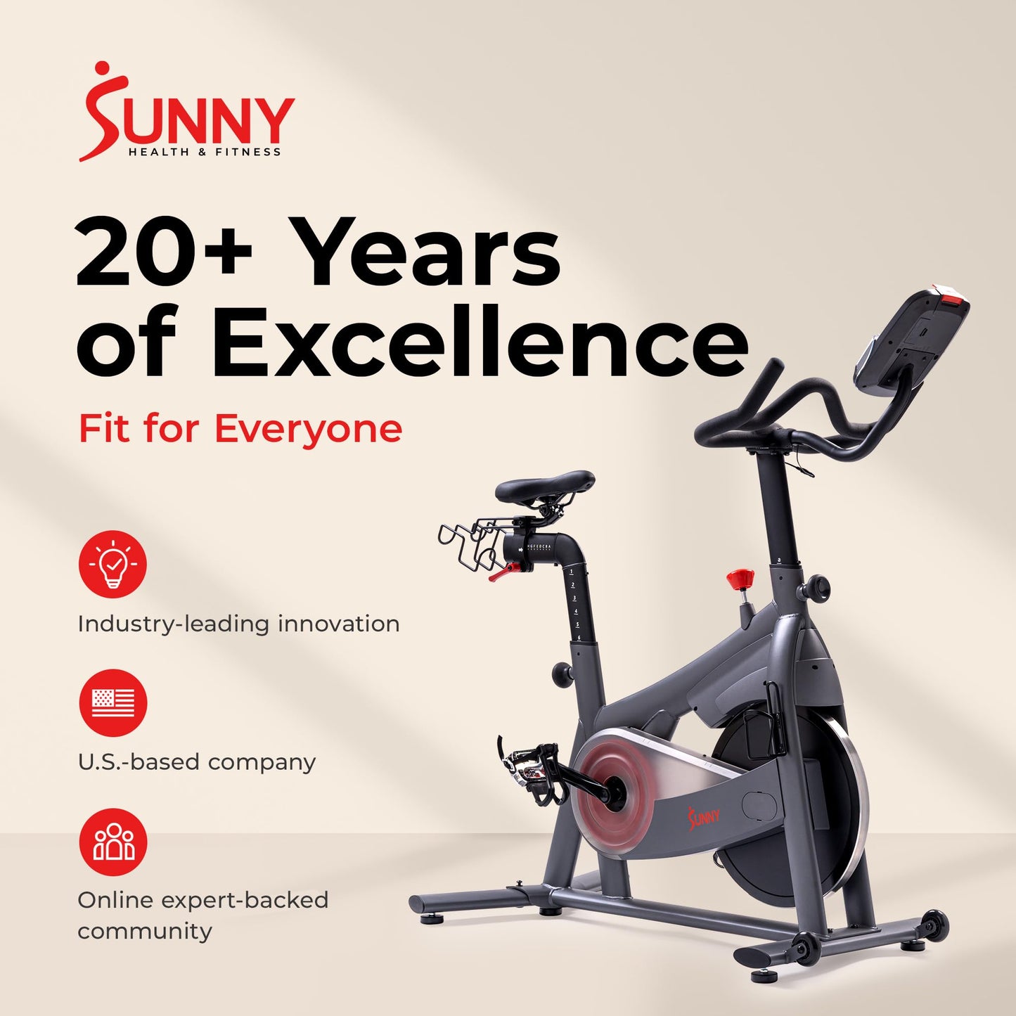 Sunny Health & Fitness Excel 500 Smart Indoor Cycling Bike, 40LB Flywheel Stationary Cardio Exercise Equipement, Free SunnyFit App Connection- SF-B124069