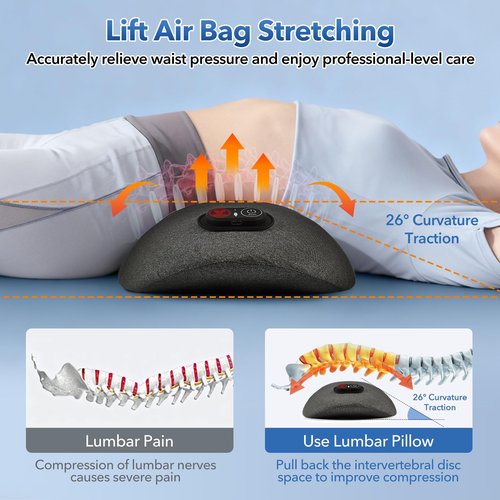 KITCADA 3 in 1 Rechargeable Back Massager with Heat, Height Adjustable for Bed and Chair, Electric Lumbar Support Pillow Back Massager, Relieves Deep Tissue Pain, Lumbar Wedge Cushion
