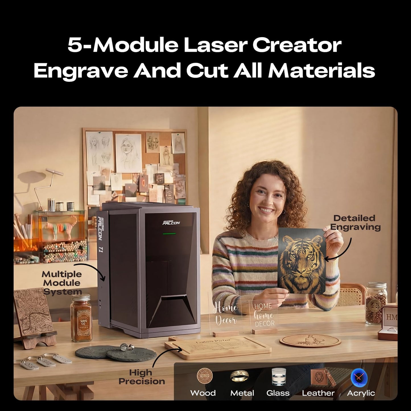 Creality T1 Diode 40W Laser Engraver Machine, Modular Galvo System with Fiber, UV & MOPA Support, 10000mm/s Ultra-Fast Engraving, 15s Quick-Swap, AI Batch Engraving for Wood, Leather & Acrylic Cutting