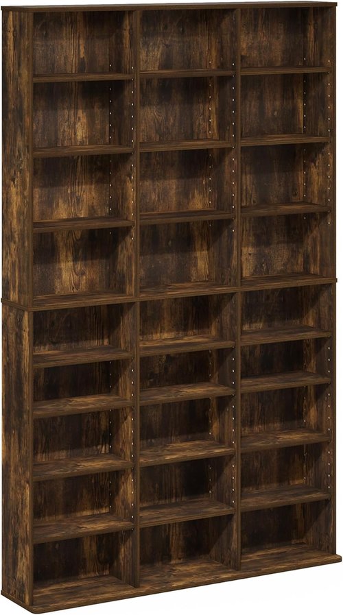 Furinno Jaya DVD Shelf - 24-Shelf Media Rack with Adjustable Shelves | Amber Pine, Easy Assembly
