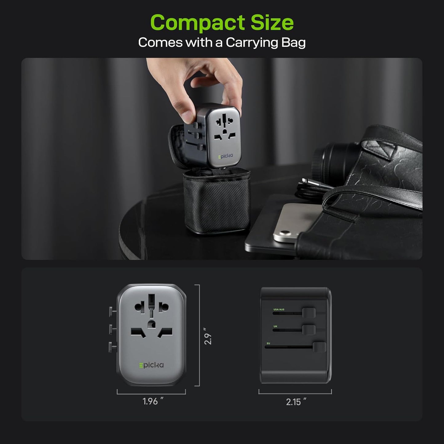 EPICKA 45W 5-Port (1 AC/2 USB-A/2 Pulse International Power Adapter, Universal Travel Adapter with PD Fast Charging