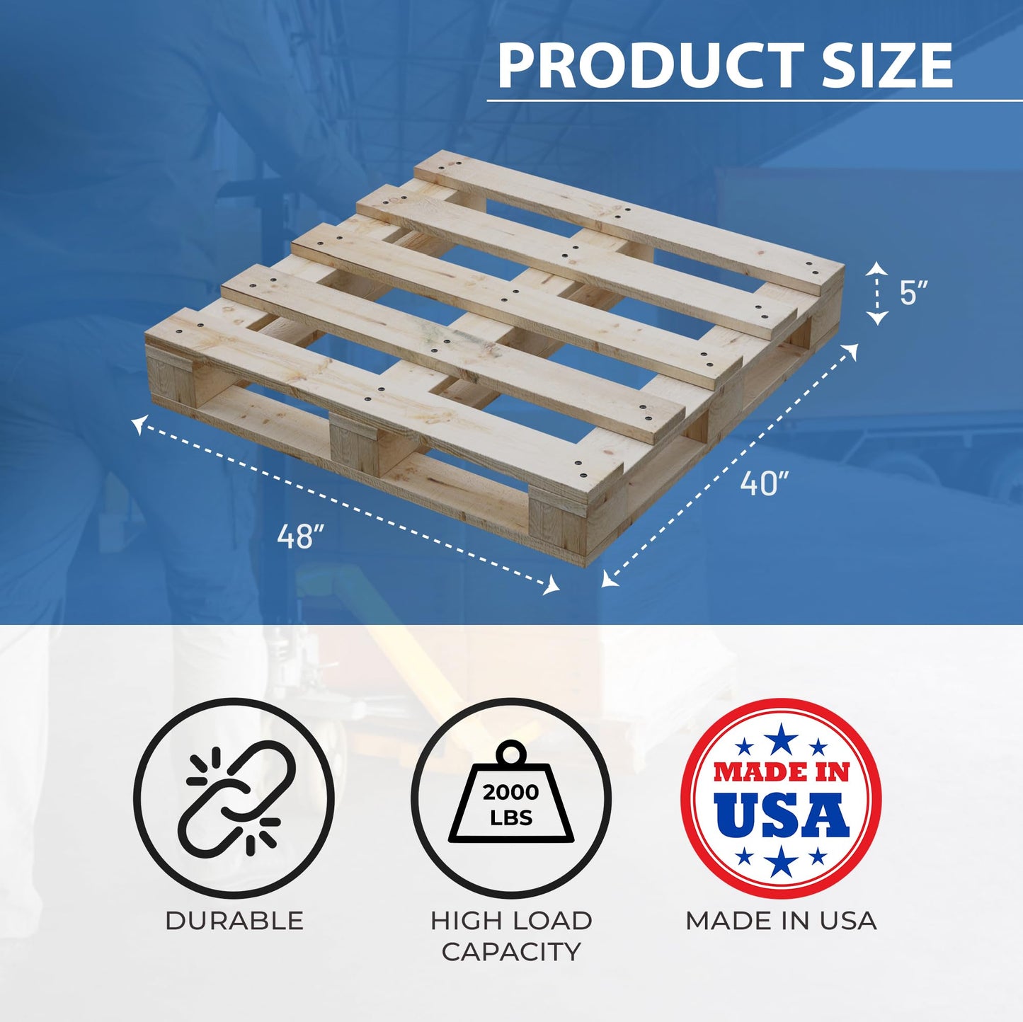 Greaton, 48x40x5 Wooden Pallet Kit, Heavy-Duty Industrial Grade Pinewood, Unassembled Flat-Pack, Stackable & Reusable, Lightweight Floor Pallet, Warehouse, Supermarket & Indoor Storage, 5-Pack