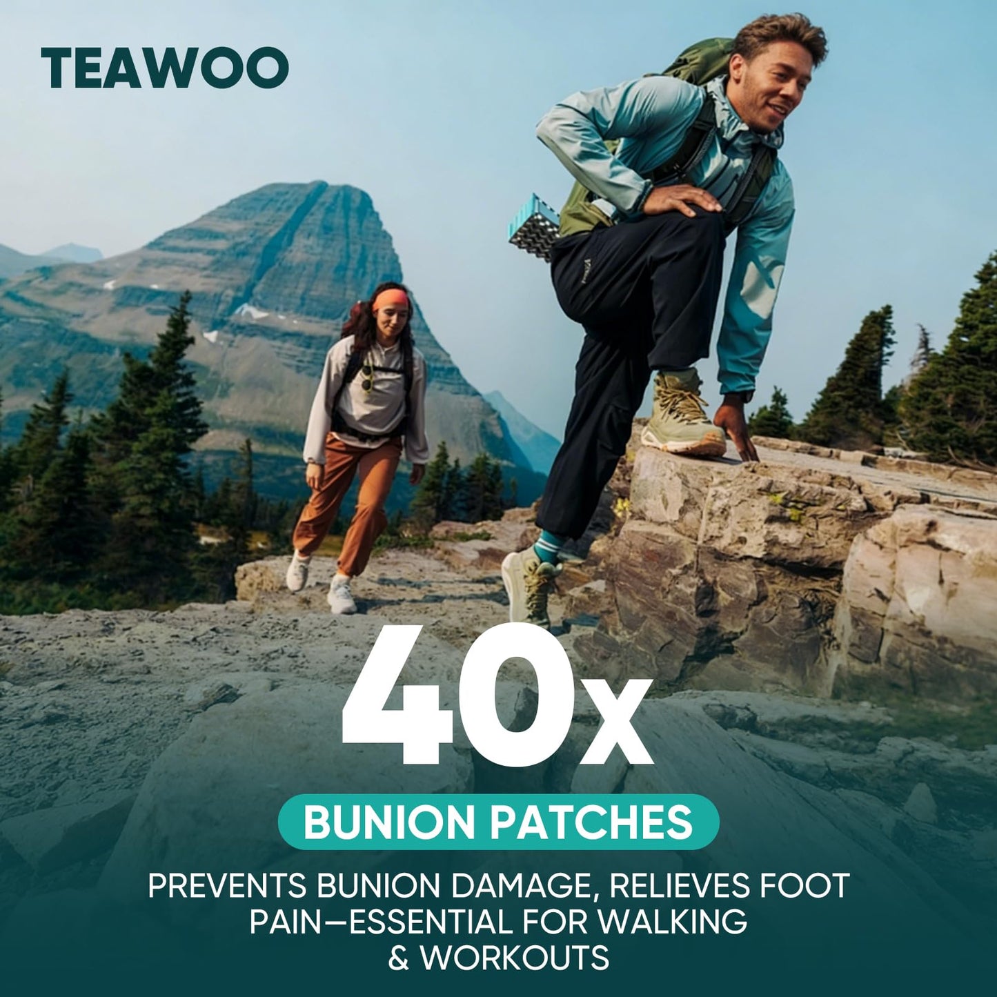 TEAWOO 40 Count Bunion Kinesiology Tape, Pre-Cut Waterproof Bunion Tape for Bunion Pain Relief, Breathable Hypoallergenic Latex-Free Tape for Toe & Foot Support, Black & Beige