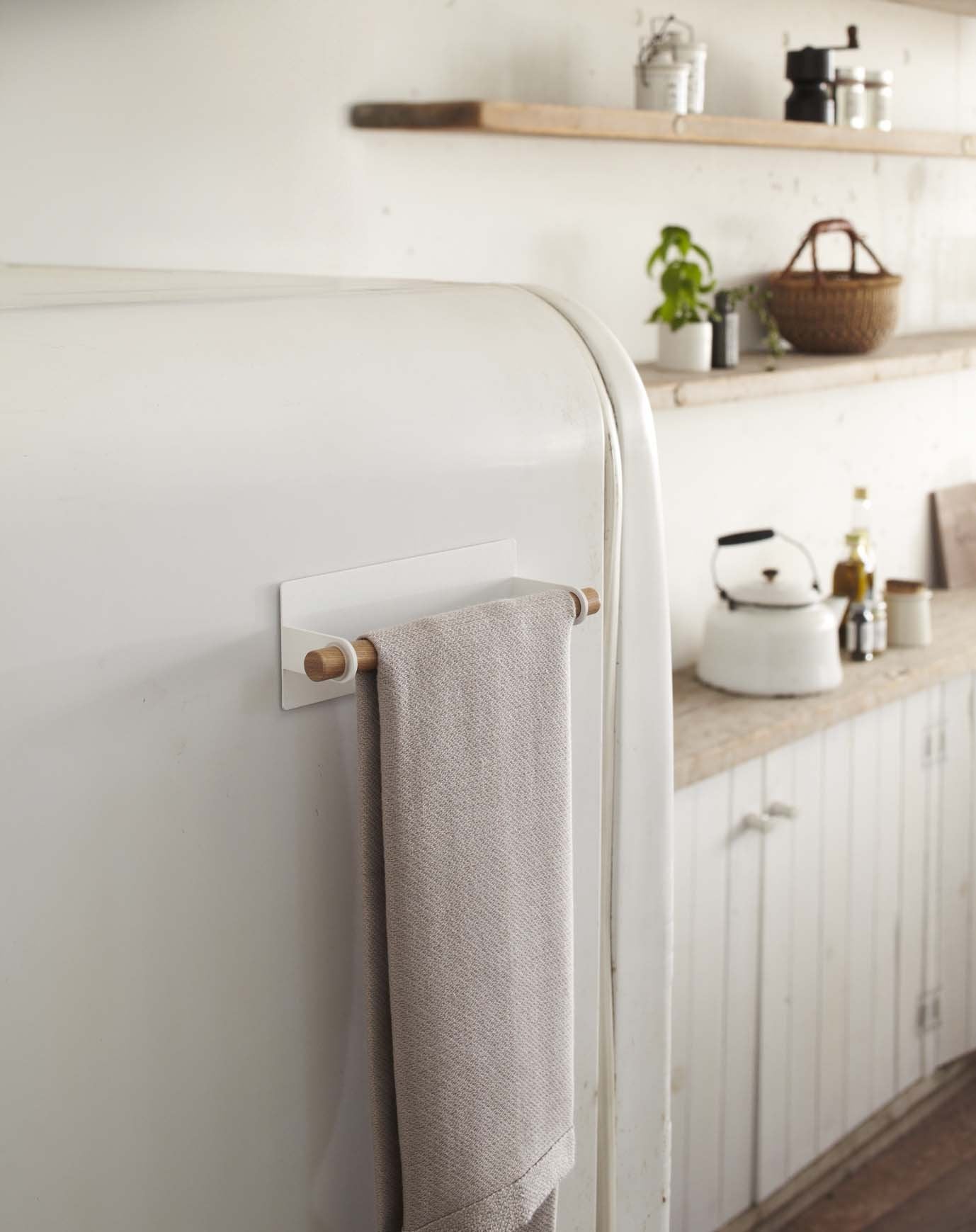 Yamazaki Home Tosca Magnetic Paper Towel Or Dish Towel Holder - Kitchen Storage - Dish Towel - Steel + Wood