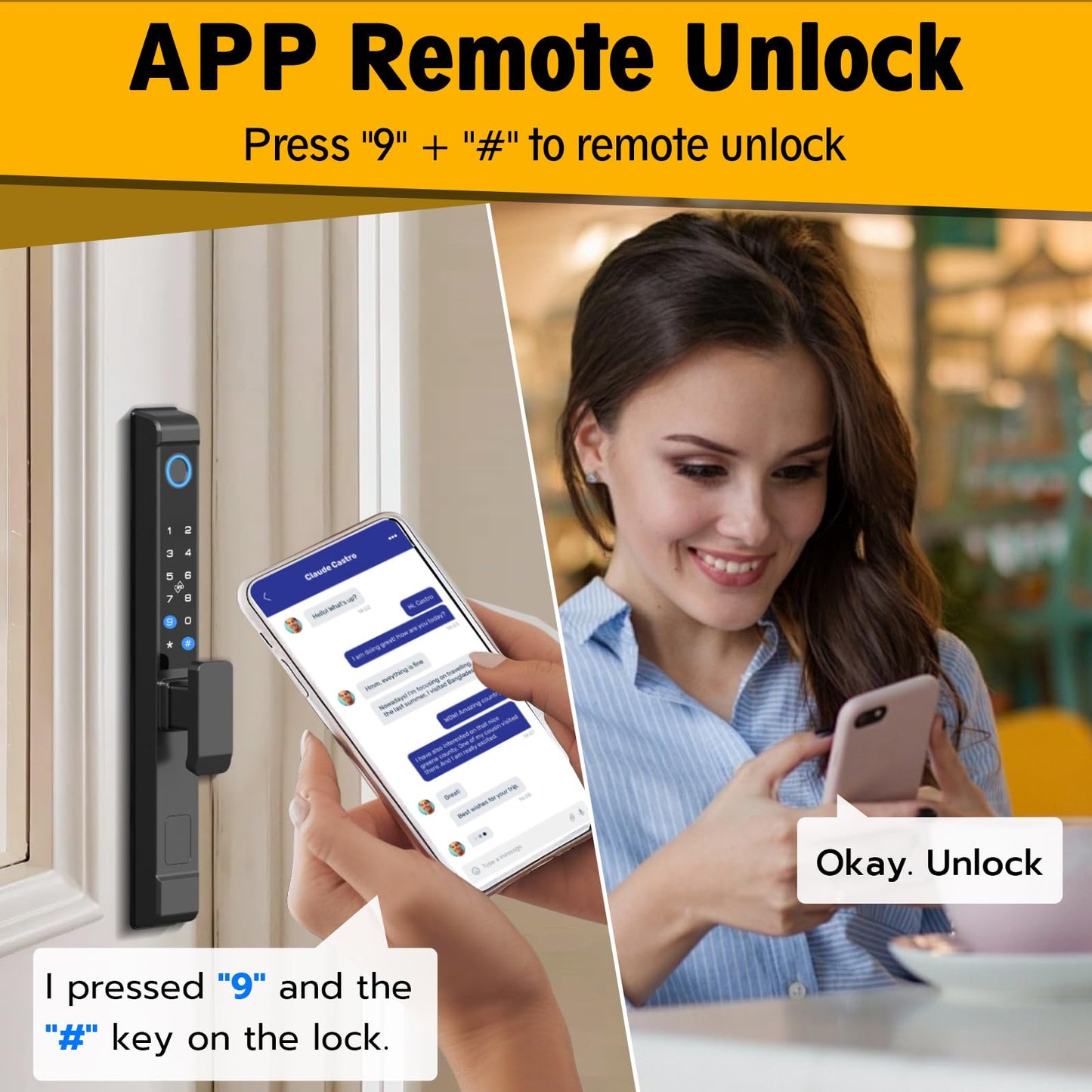 Sliding Glass Door Lock, Eseesmart Sliding Door Smart Lock with Fingerprint Code Keypad RFID Card Bluetooth App Key, Electronic Digital Biometric Keyless Entry Patio Door Lock with Handle