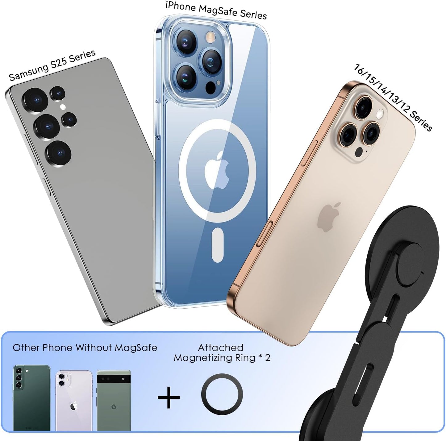 CloudValley 360 Magnetic Laptop Phone Holder, Rotating Mount Compatible with iPhone MagSafe and All Phones, MacBook, PC