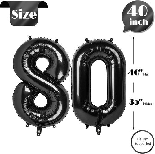 Black Number 80 Balloon - 40 Inch 80th Birthday Decorations for Men & Women | Perfect Party Supplies