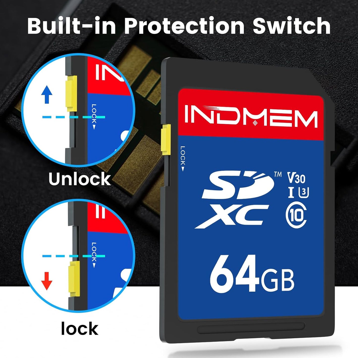 elecacc 64GB 90M/S, C10/U3/V30, 4K 64GB(1pc) SD Card, High Speed up to SDXC UHS-I Memory Cards, Full HD & Video