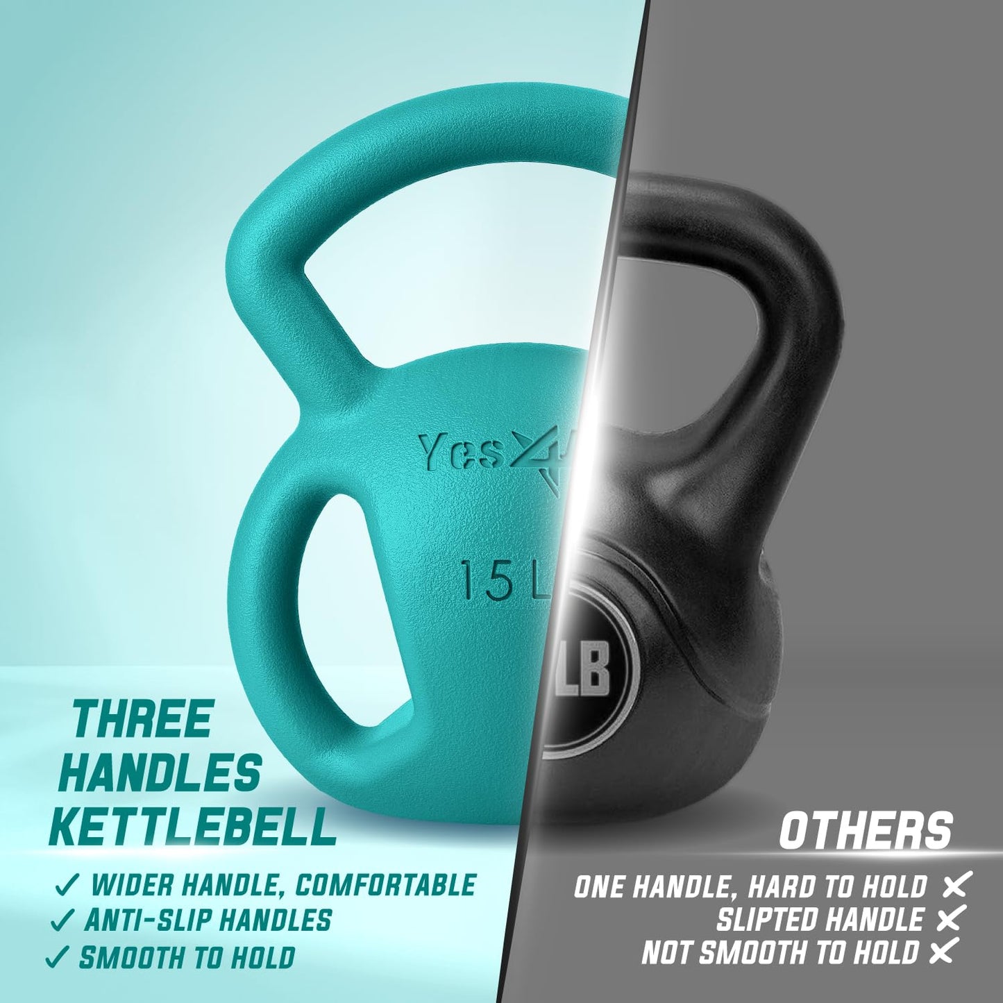 Yes4All Kettlebell Set, Strength Training Kettlebells for Women, Wide Multi-grip Textured Handle for Home Gym Exercises & Full Body Workout (10 + 15lbs)