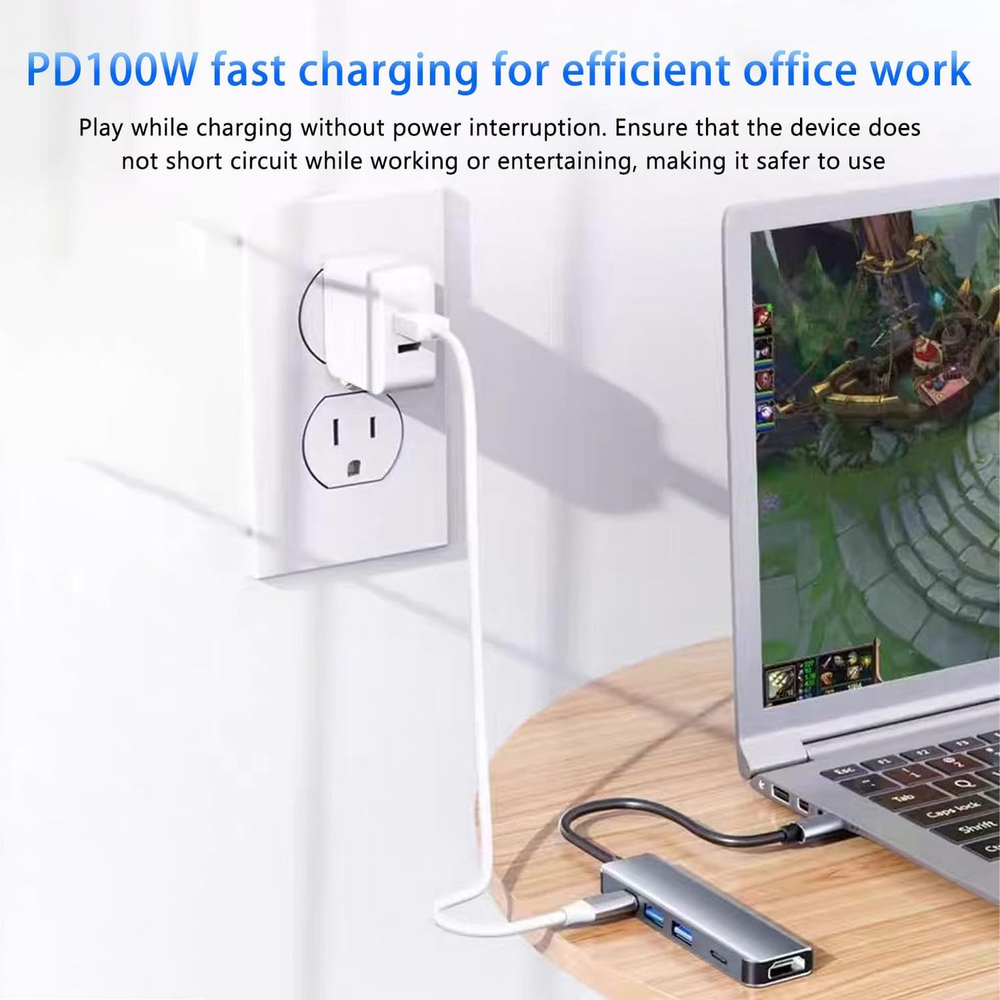 BJardinier 5 in1 4K Port,100W 3.0 2.0 USB C Hub HDMI Adapter, Docking Station with HDMI, USB C Data PD, and USB