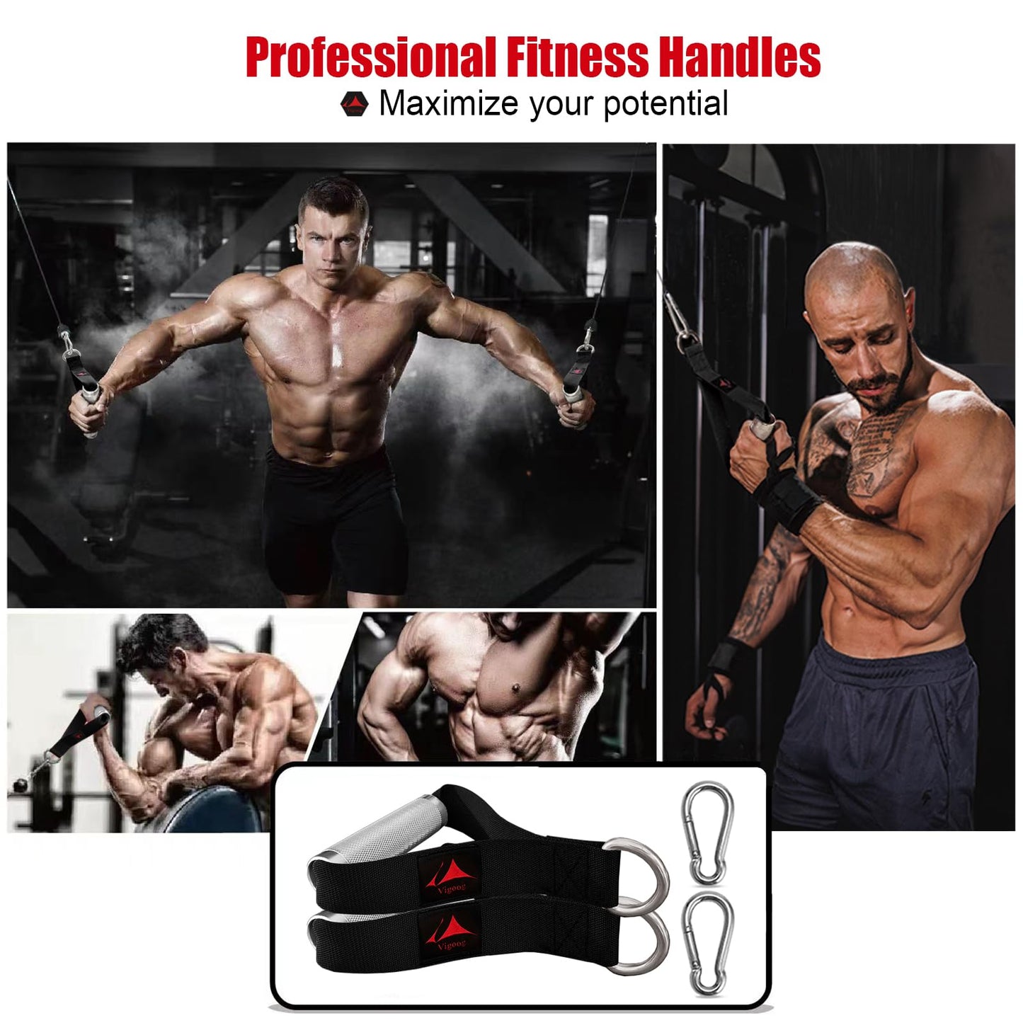 Pro Grade Metal Workout Handles, Heavy Duty Replacement Grip Attachments for Cable Machines, Resistance Bands, LAT Pulldown, Strength Exercise Home Gym & Commercial Fitness Equipment (Classic Black)