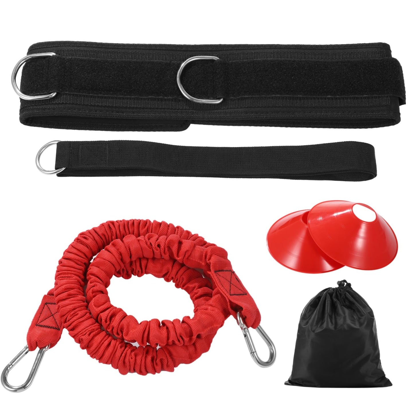 Speed Training Equipment Set, Resistance Bungee Band Multi Sport Exercise Set With Resistance Bungee Band, Waist Belt, Training Cones, and Fixing Band, Improving Speed, Stamina and Strength (A)