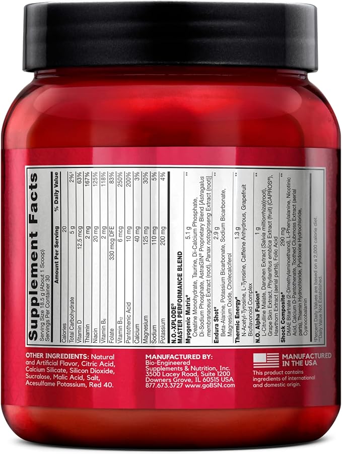 BSN N.O.-XPLODE Pre Workout Powder, Energy Supplement for Men and Women with Creatine and Beta-Alanine, Flavor: Fruit Punch, 30 Servings
