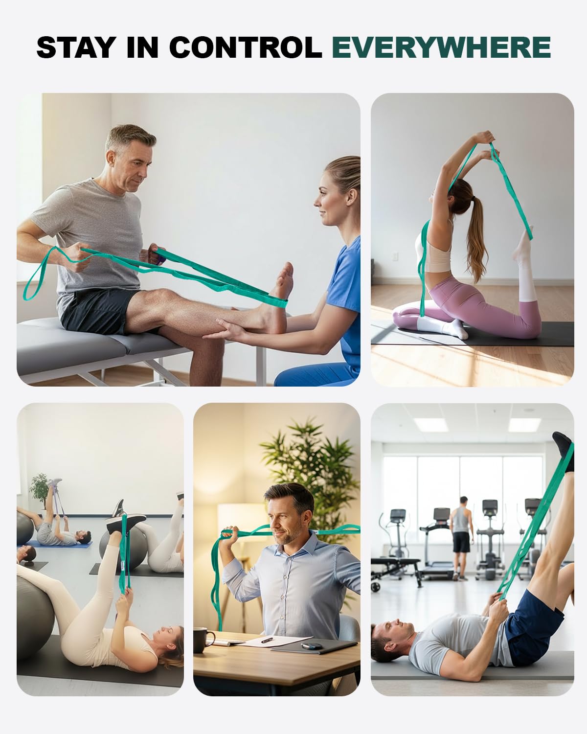 Trideer Non-Elastic Stretching Strap with Loops for Physical Therapy & Rehab, Knee Hip Leg ROM Post-Surgery, Yoga Strap for Stretching, Leg Lifter Strap Mobility Aid, Hamstring Calf Back
