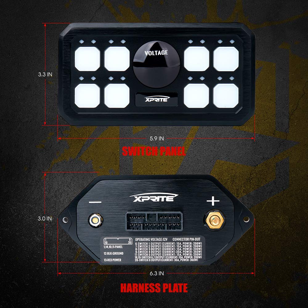 Xprite 8 Gang Switch Panel Box with Digital Voltmeter, Universal Touch LED Switch Pod Compatible with Jeep Truck UTV SUV Boat RV Marine Car Vehicles - Blue