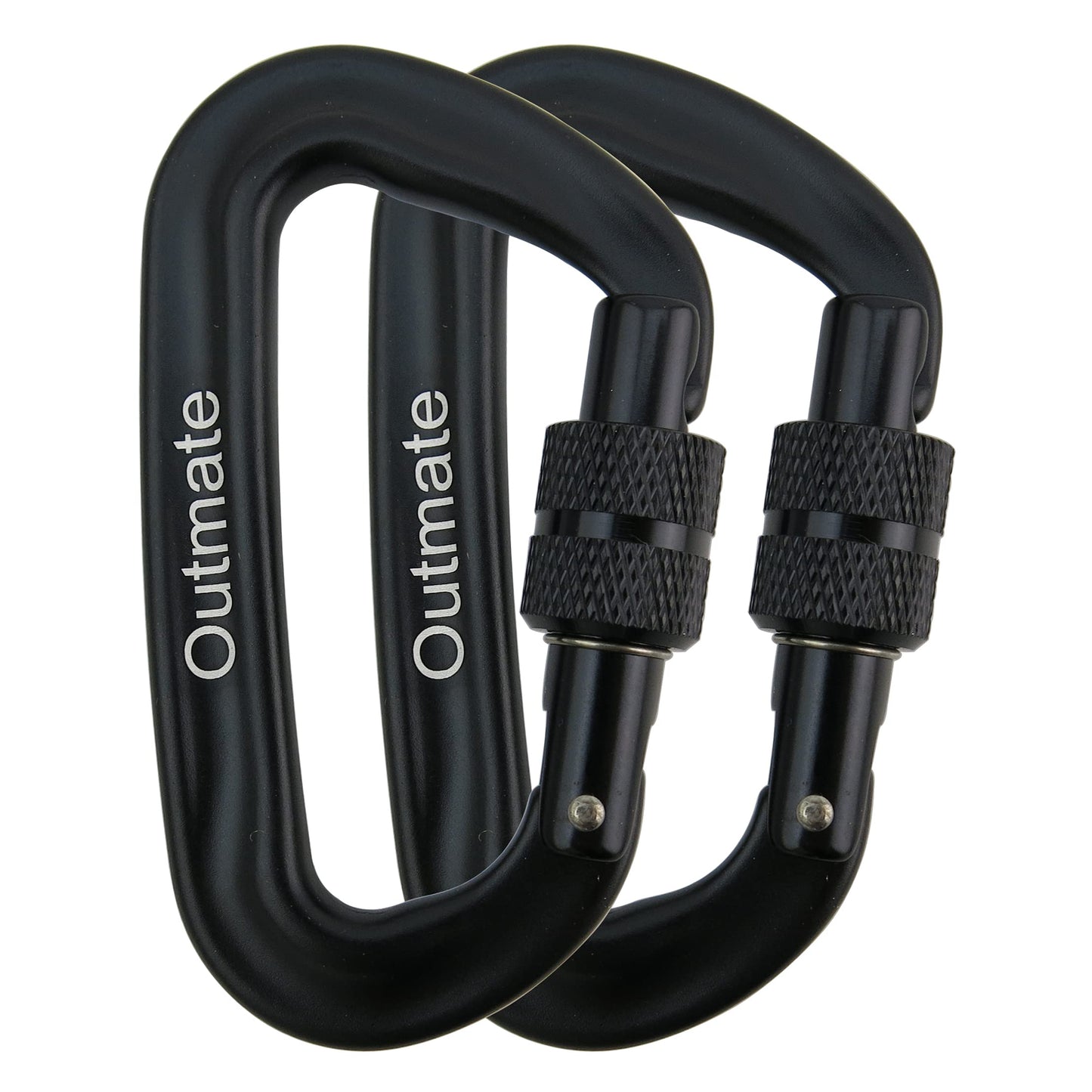 Outmate 12kN 3.2"x2" Heavy-Duty Carabiner Clips - Durable, Lightweight Aluminum Alloy Carabiners for Hiking, Camping, Keychains, Dog Leashes, Hammocks & More(Screw gate,2 Black)