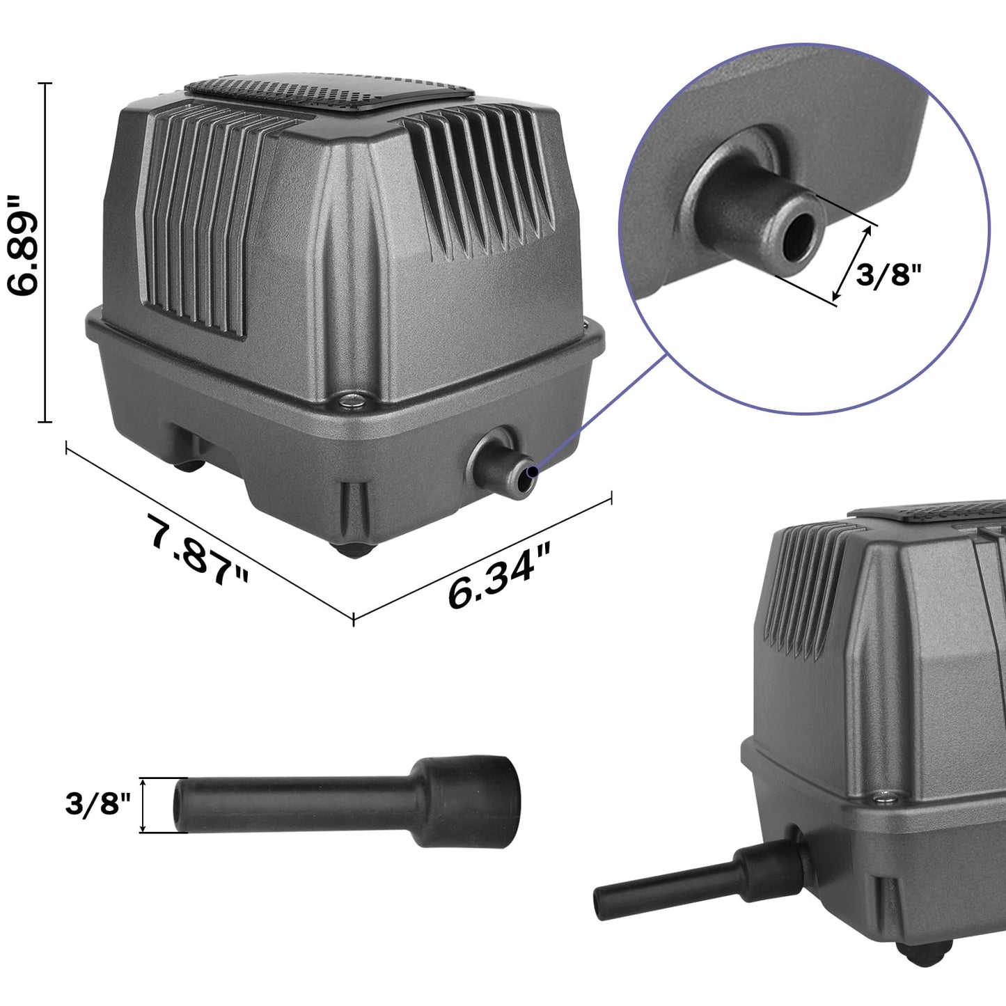AquaMiracle Koi Pond Aerator Pond Air Pump with Self-Sinking Airline Rubber Air Diffuser, Air Flow Control Pond Deicer All-in-One Pond Aeration Kit for Outdoor Pond 10,000-15,000 Gallons