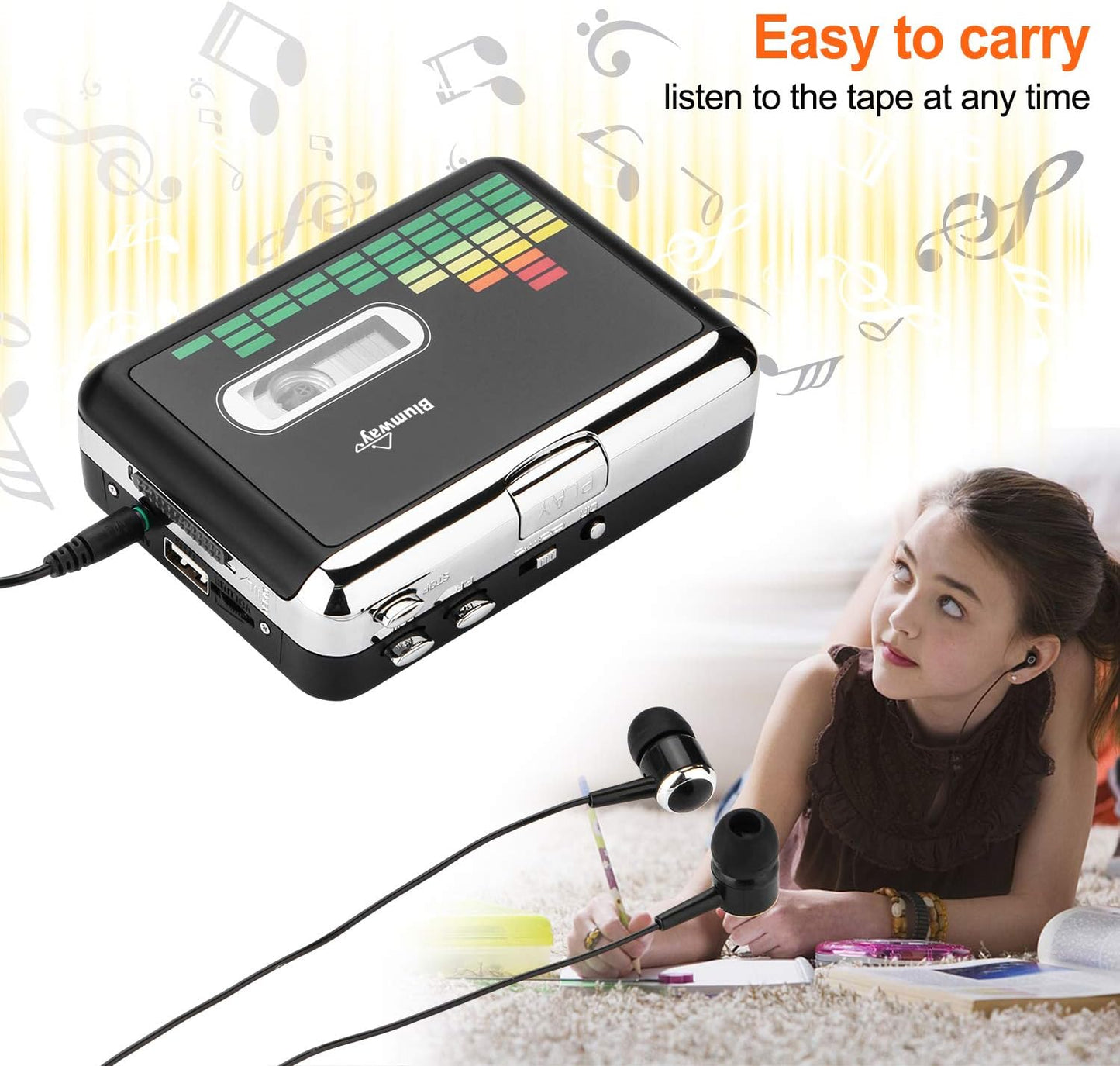 BlumWay Cassette MP3 Cassette MP3 Cassette USB to Converter, Portable Tape Player to Format, Audio Music Tape