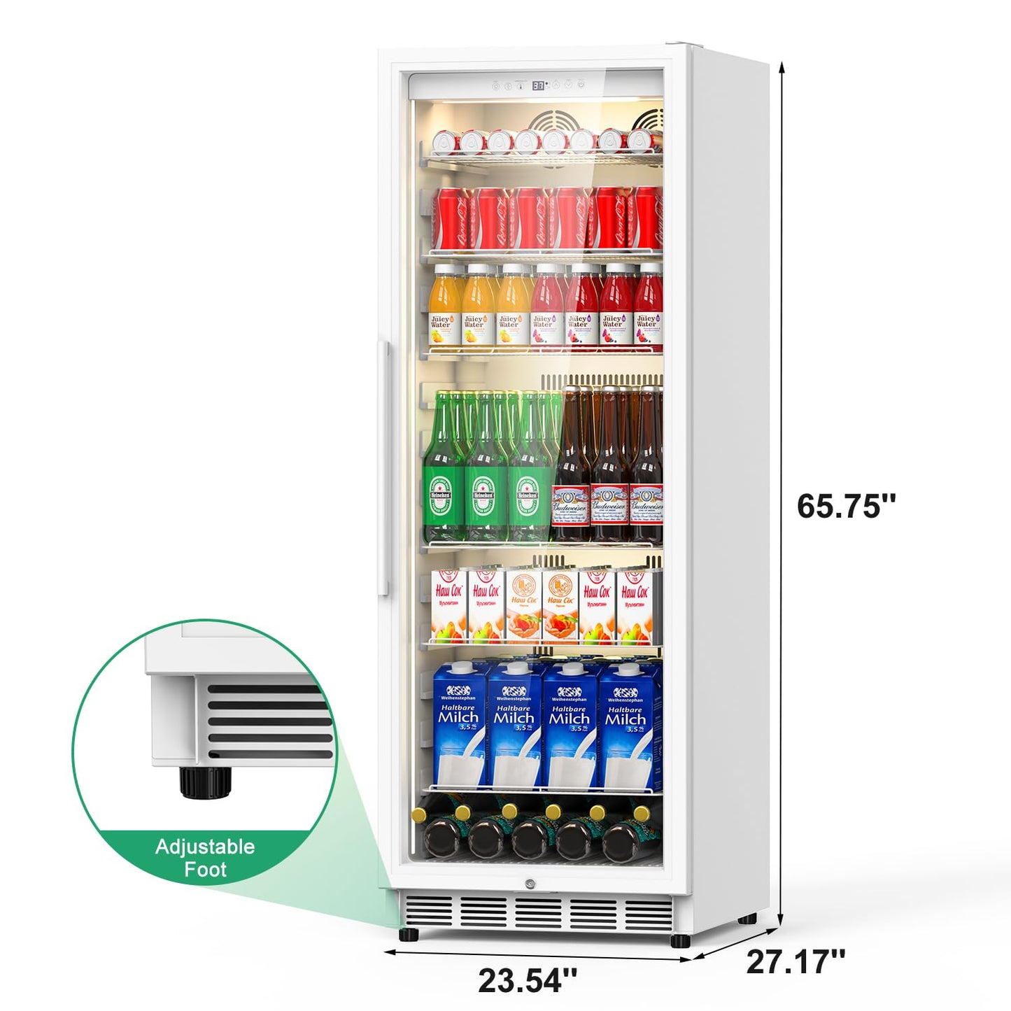 Velivi Commercial Merchandiser Refrigerator, 13.8 Cu Ft Display Beverage Fridge with Glass Door Upright Cooler with LED Light Low Noise, Fast Cooling for Shop, Restaurant, Office (White)