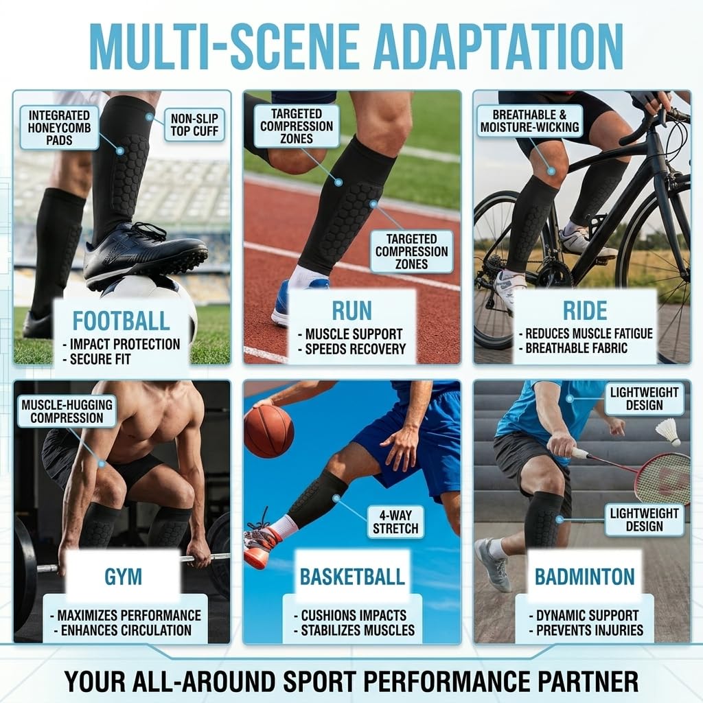 Soccer Shin Guards Shin Pads for Kids Youth Adult, Ski Shin Guards Calf Compression Sleeve with Honeycomb Pads, Lightweight Calf Protective Gear for Football Soccer (Black, Small)