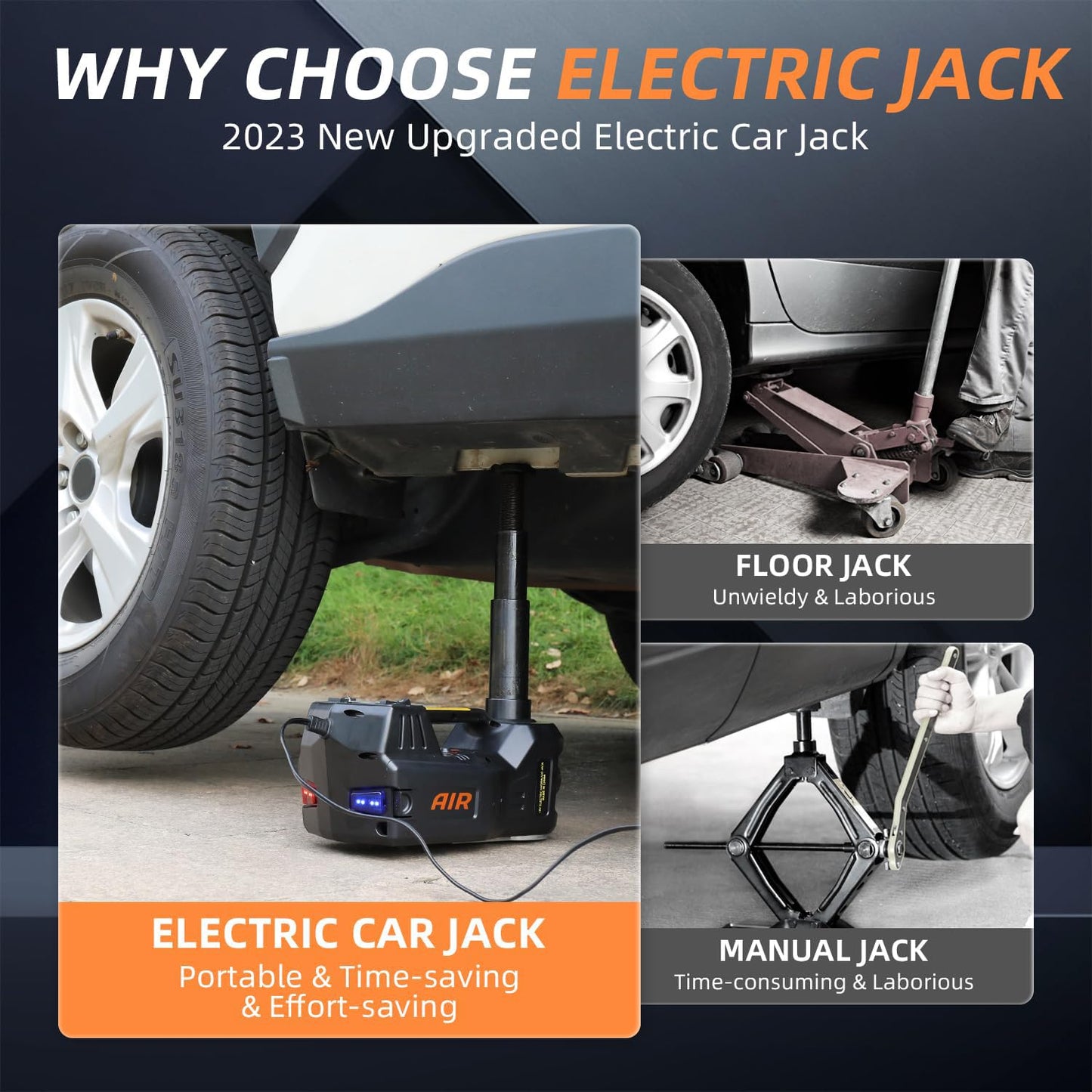 STANDTALL Electric Car Jack Kit 5 Ton 12V Hydraulic Floor Jack with Impact Wrench and Tire Inflator Pump Lift Jack with LED Light for SUV Sedan Truck Road Emergency Tire Change