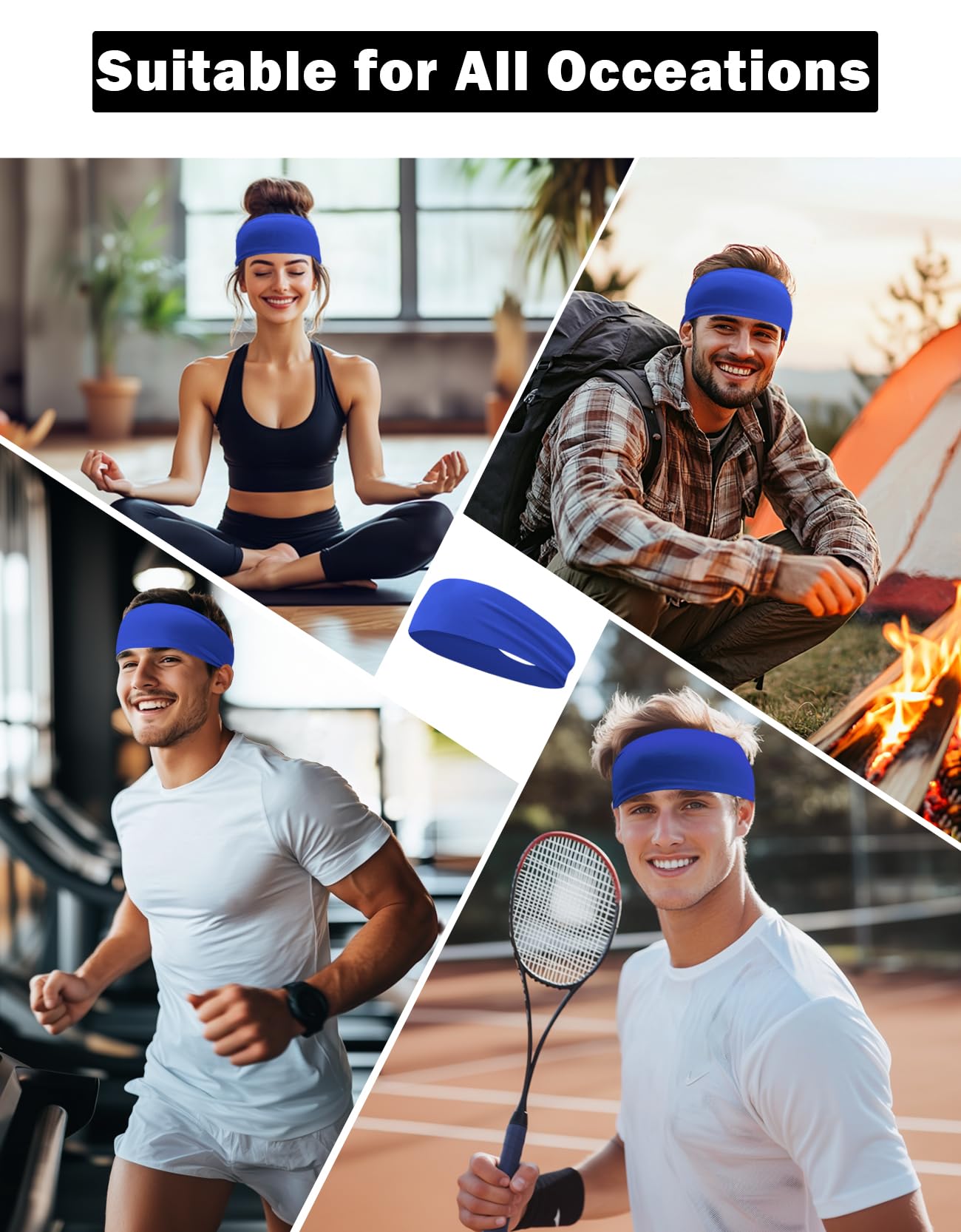 6 Pack Sport Headbands for Men & Women, Sweat Wicking Workout Sweatband, Royal Blue Hairband for Running, Cycling, Football, Yoga (Royal Blue 6 Pack)