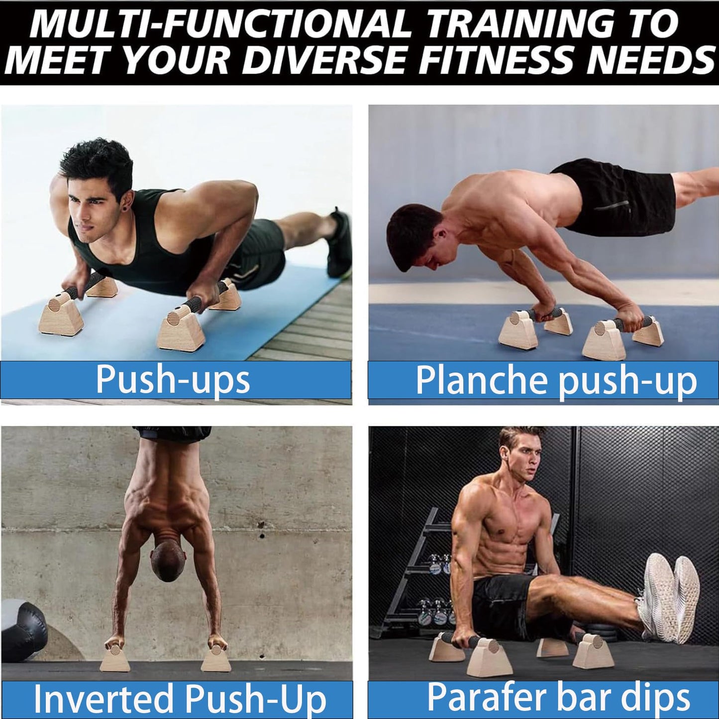Dlengyanmi Wooden Fitness Equipment - Portable Home Calisthenics Equipment, Universal from Beginner to Advanced, Men's Inverted and Push Up Handle 