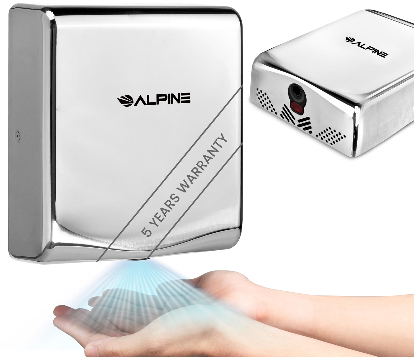 Alpine Commercial Hand Dryer with HEPA Filter, 8 Seconds Extreme Speed Electric Hand Dryer for Home Bathroom/Restaurant with Heat & Speed Control - ADA Compliant (120V Chrome)