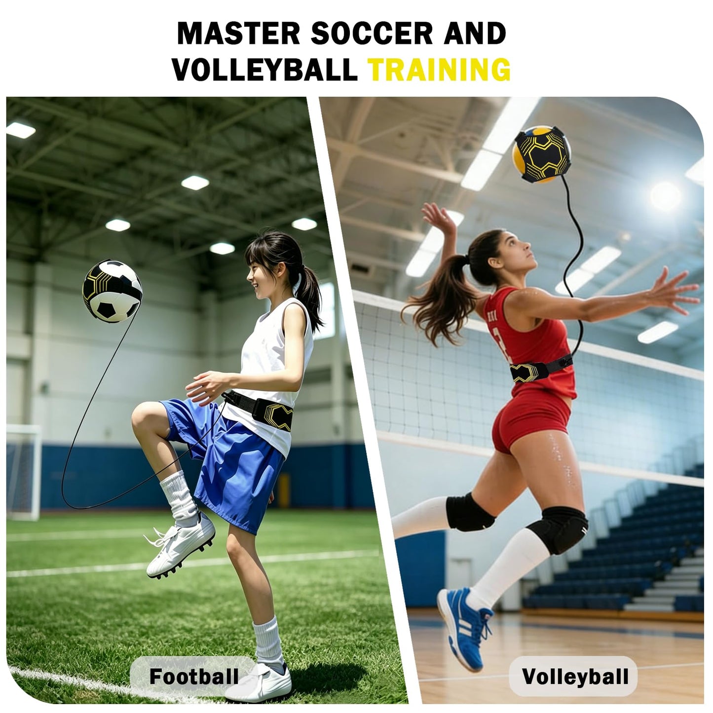 Vomitawy Soccer Kick Trainer with Adjustable Waist Belt, Solo Soccer Training Equipment for Kids and Adults, Kick Back Practice for Dribbling Passing Shooting, Fits Ball Sizes 3 4 5