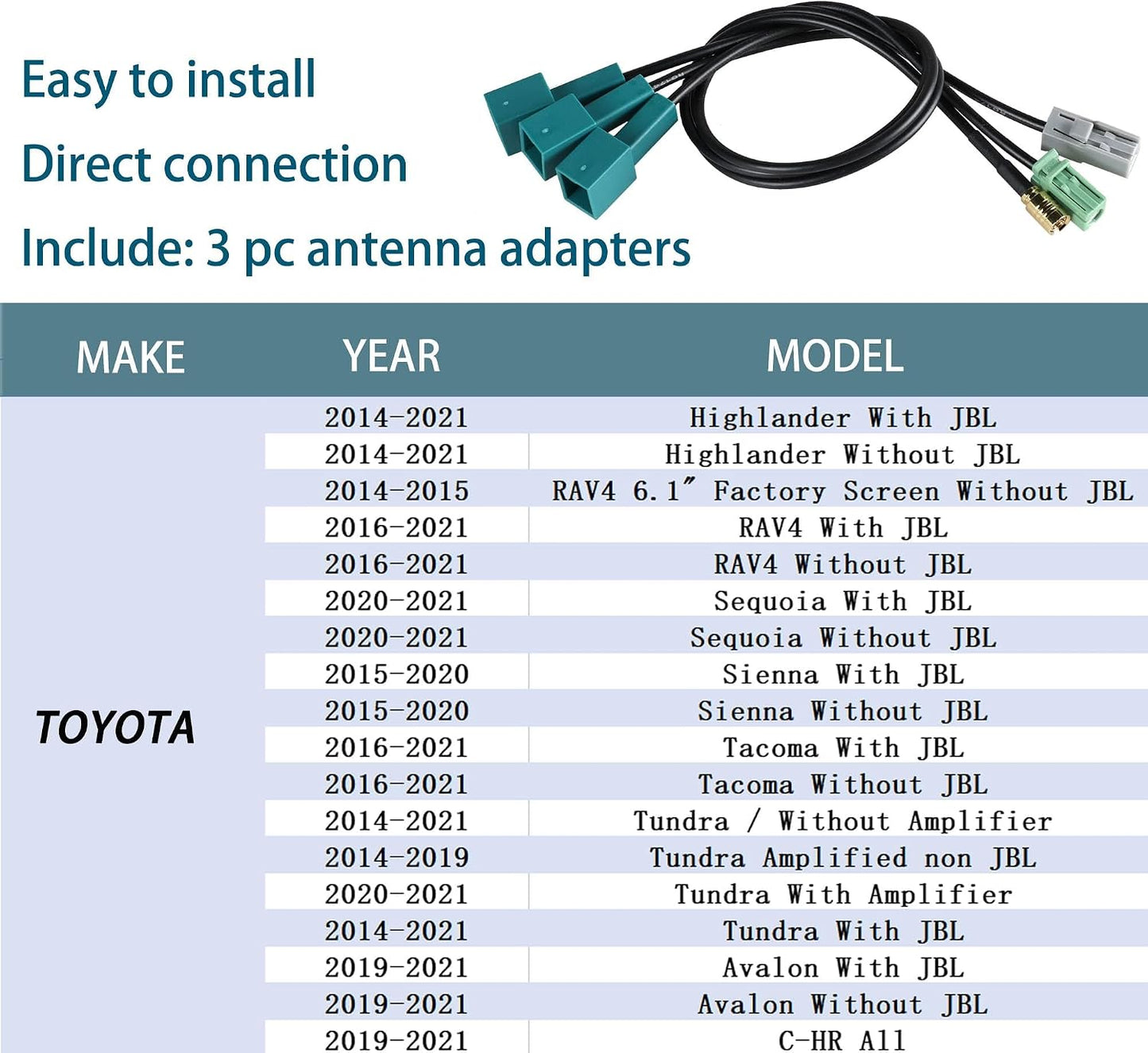 Anina 2012-2021 Car Factory Satellite Radio XM Antenna GPS Antenna Adapters Connector Cable for Toyota to Aftermarket