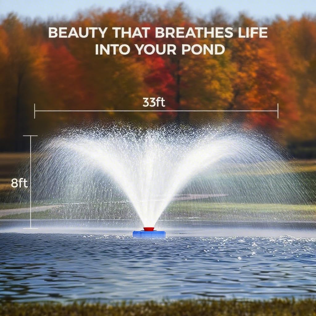 BOFEKTE 15000 GPH Pond Fountain Aerator - Fully Automatic 110V, 750W (1HP) Floating Pumps and Pond Aerator for Large and Small Outdoor Ponds and Lakes - Pountain aerator with 100Ft Power Cord (Silver)