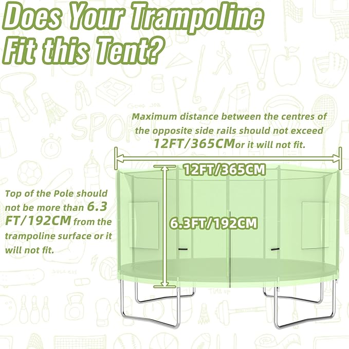 Gardenature 10FT/12FT/14FT Trampoline Tent(Tent Only), Fit Round Trampolines, Shade Cover with LED Light, Outdoor Trampolien Accessories, Anti-Tear