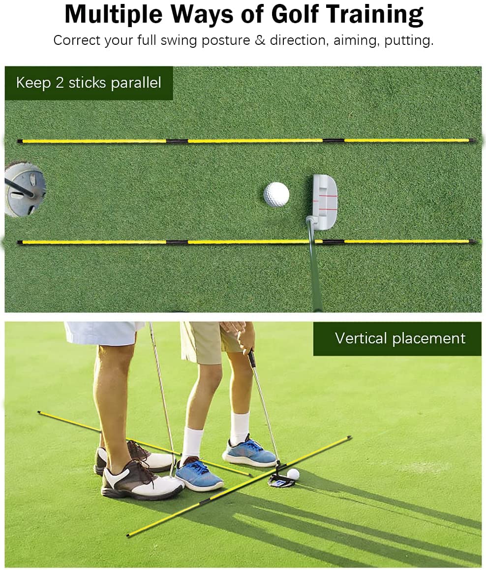 RUTHNISSI Golf Alignment Sticks (Pack of 2) 48-inch Collapsible Golf Alignment Sticks for Aiming,Putting,Full Swing Trainer,Posture Corrector,Portable Golf Training Equipment with Tube Case