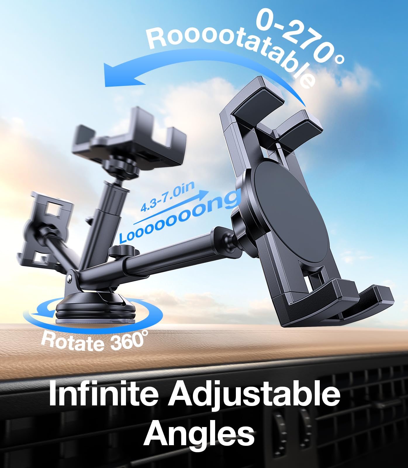 Tablet Holder for Car iPad Holder for Car【Windshield+Dash】Suction Cup ipad Mount for Truck Stand【360° 】Tablet Car Mount soporte de telefono para carro for All 4.7"-12.9" Apple iPad Samsung Galaxy Tab