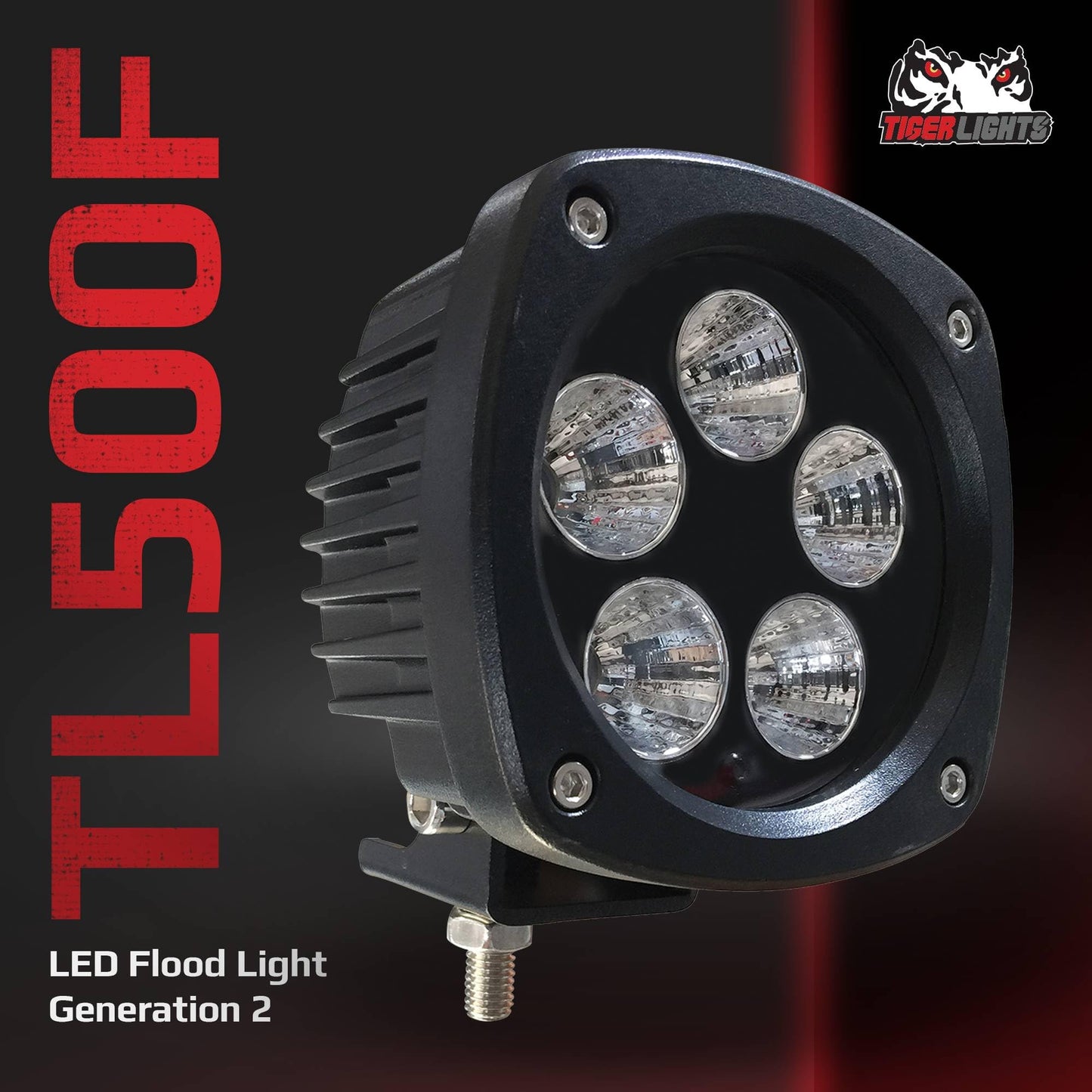 Tiger Lights TL500F 50W Compact LED Flood Light, Generation 2 9V Compatible with/Replacement for Case 1150K, 1150M, 1650L, 1650M, 2050M, 650K, 650L, 750K, 850K Crawler Dozer Flood Off-Road Light