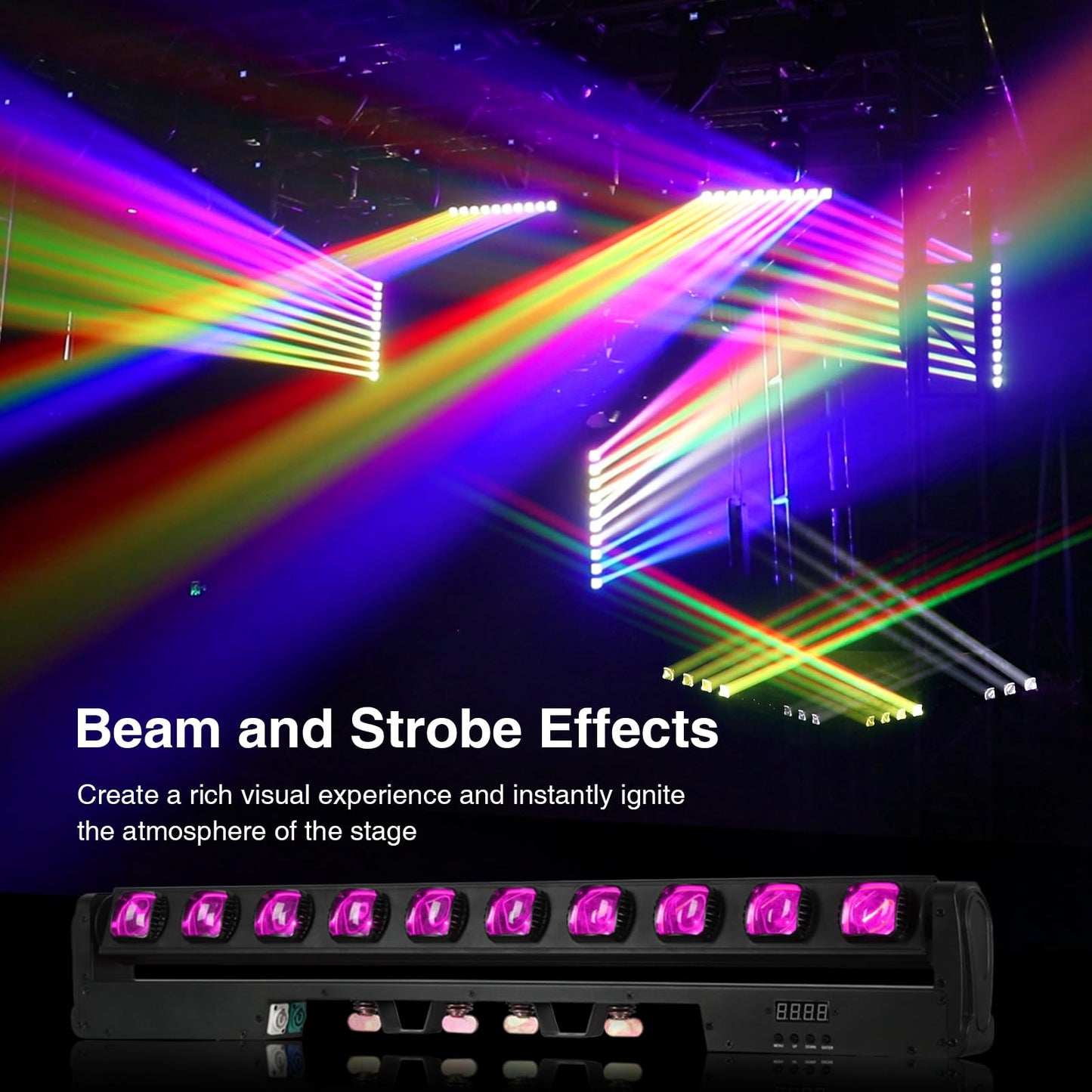Betopper 10x15w RGBW Moving Beam LED Light Bar,10 Eye Stage Light Strobe Beam Like Spider RGBW 4IN1 DMX 512 & Sound Activated DJ Lighting for Theater KTV Club Ball Disco Event L1015(1)