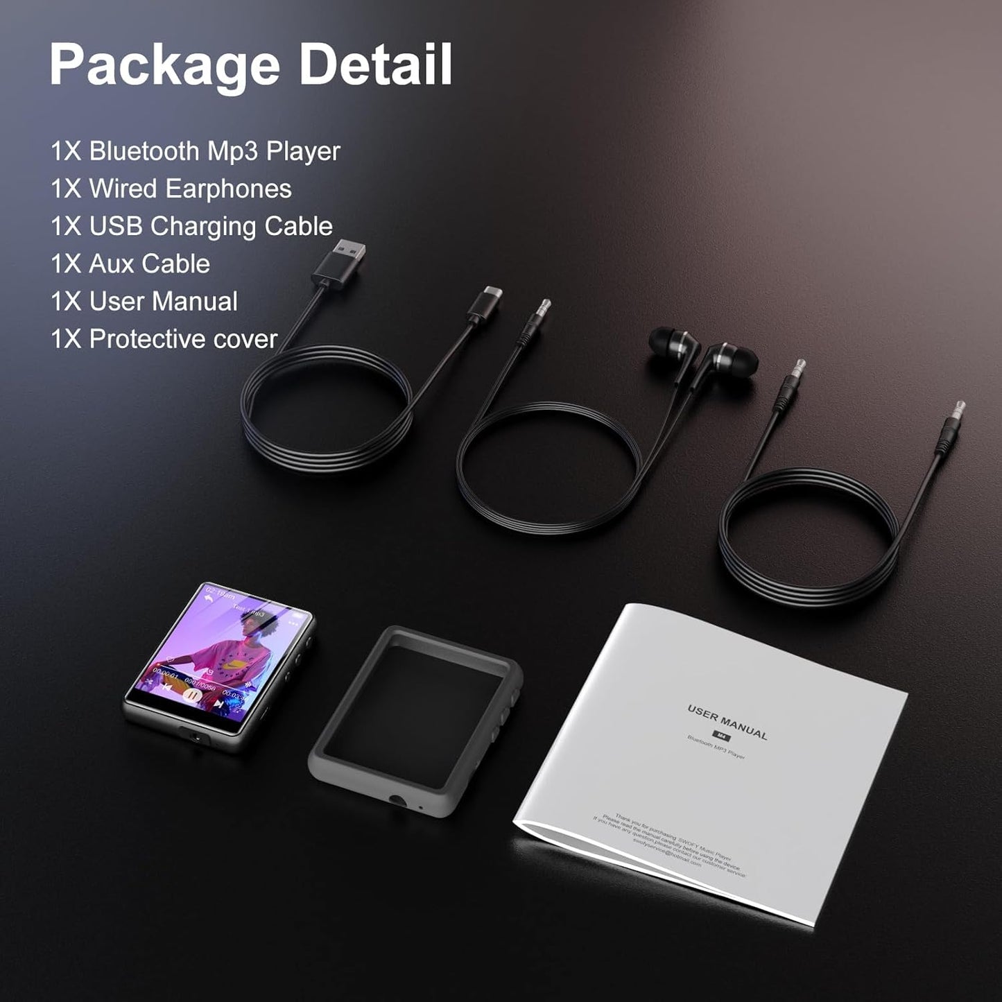 SWOFY MP3 5.3 64GB Mp3 2.4" 512GB Player Bluetooth - Music Player with Touch Screen, Portable Digital Audio Player