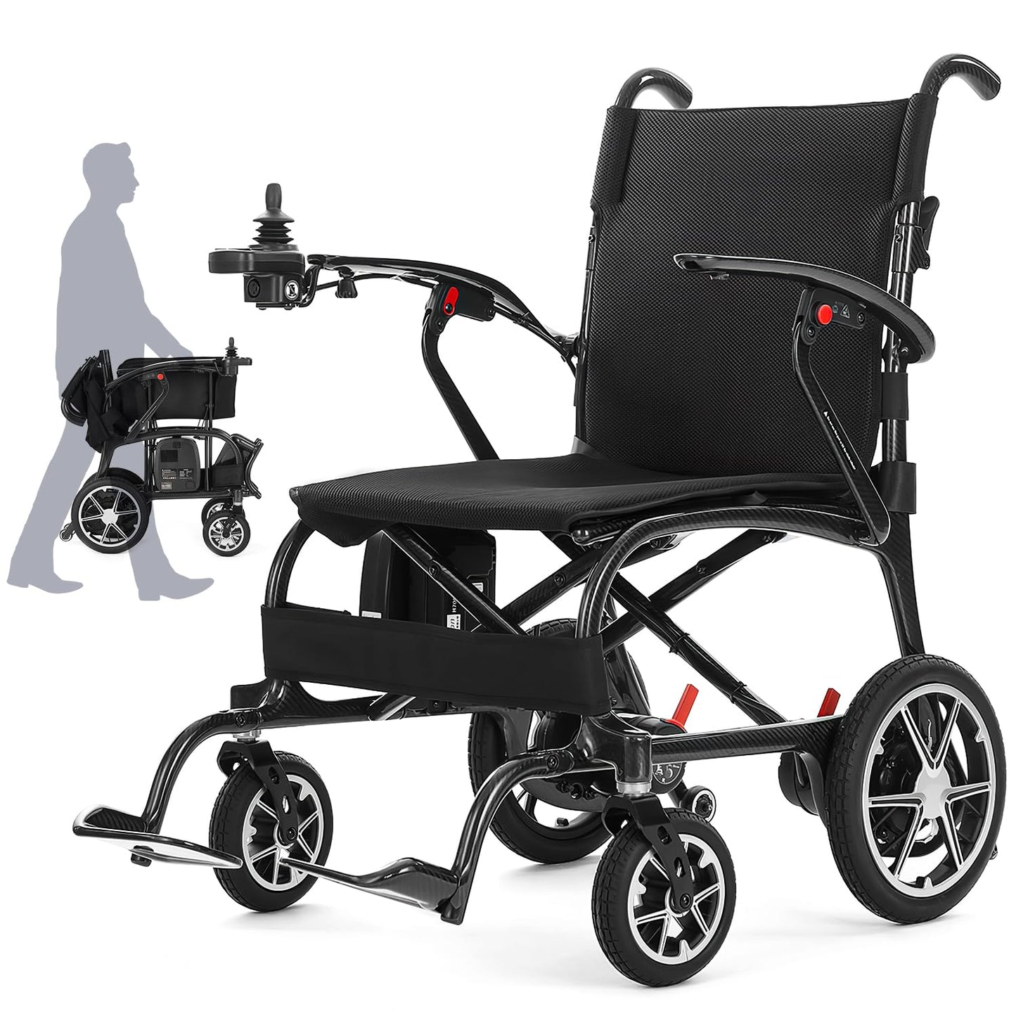 22 lbs Lightweight Electric Wheelchair, Ultra-Light Carbon Fiber Motorized Wheelchair for Adults, Dual-Battery Foldable Power Chair with Remote Control, Portable Airline-Approved Travel Wheelchair