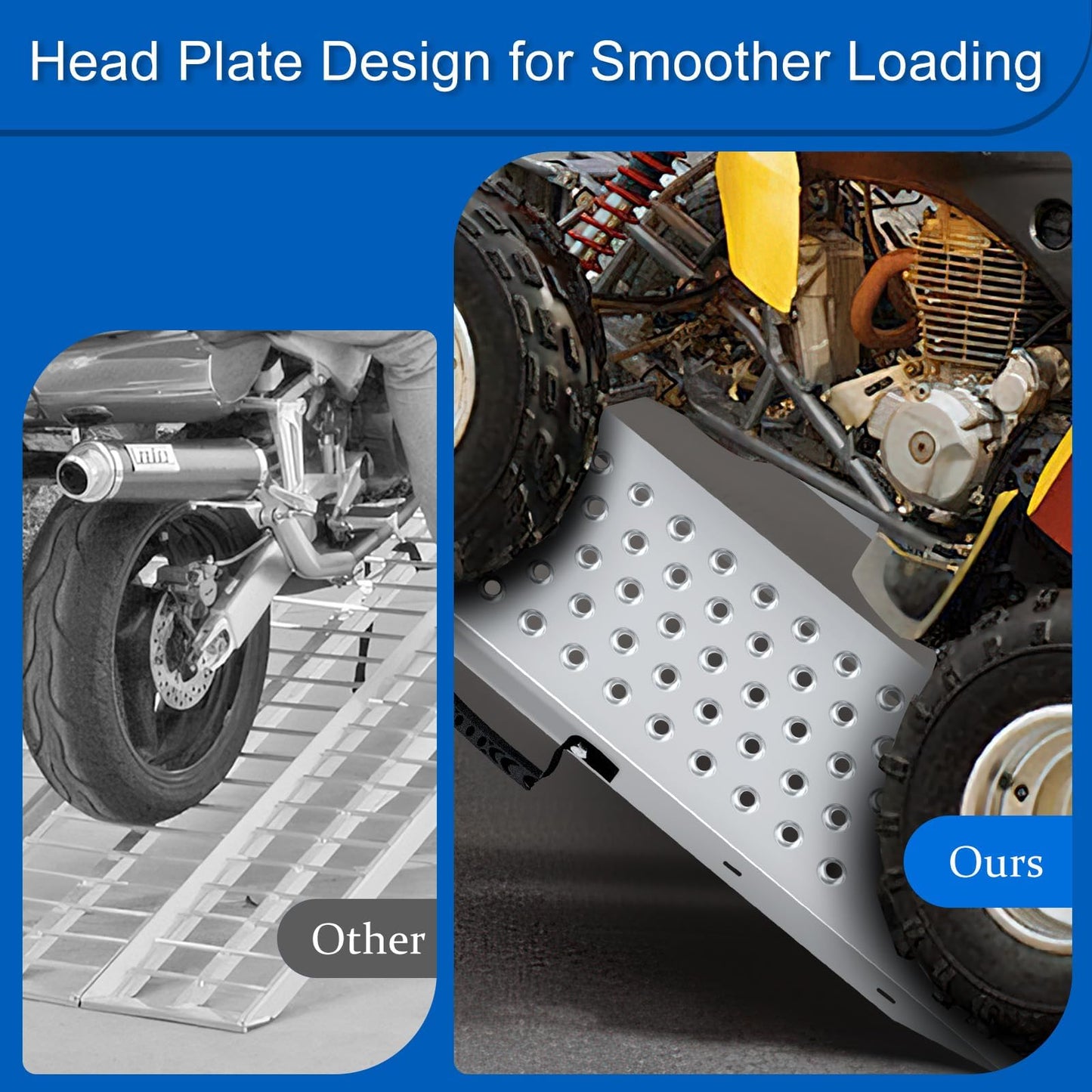 HQSLC 77.7 inches Long and 8.6 inches Wide Heavy Duty Folding Loading Ramp, 1500lb Capacity, Motorcycle; Lawn Mower; Snow Plough; Bikes; ATV; UTV; Golf Carts,Circular Hole, Pack of 2